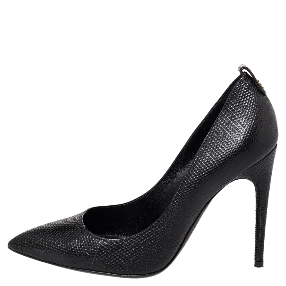 

Tom Ford Black Textured Leather Pointed Toe Pumps Size