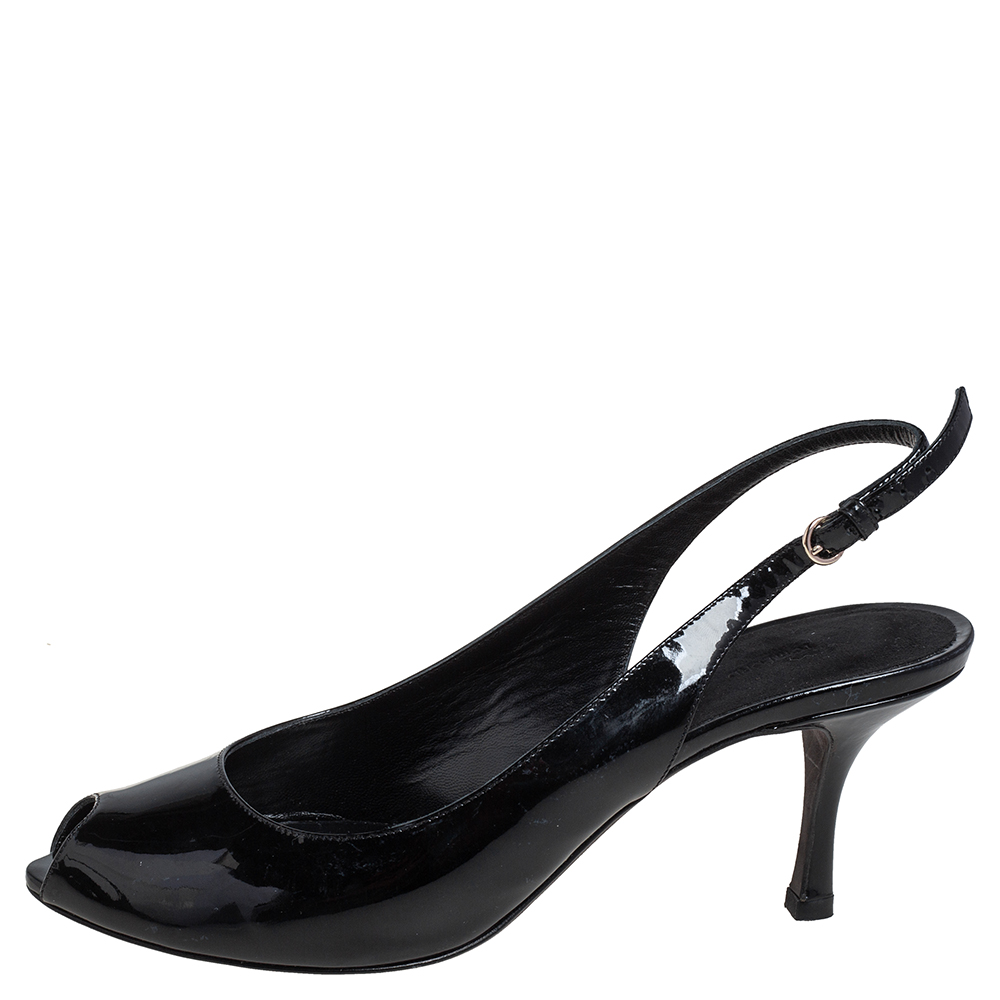 

Tom Ford Black Patent Leather Slingback Peep Toe Sandals Size