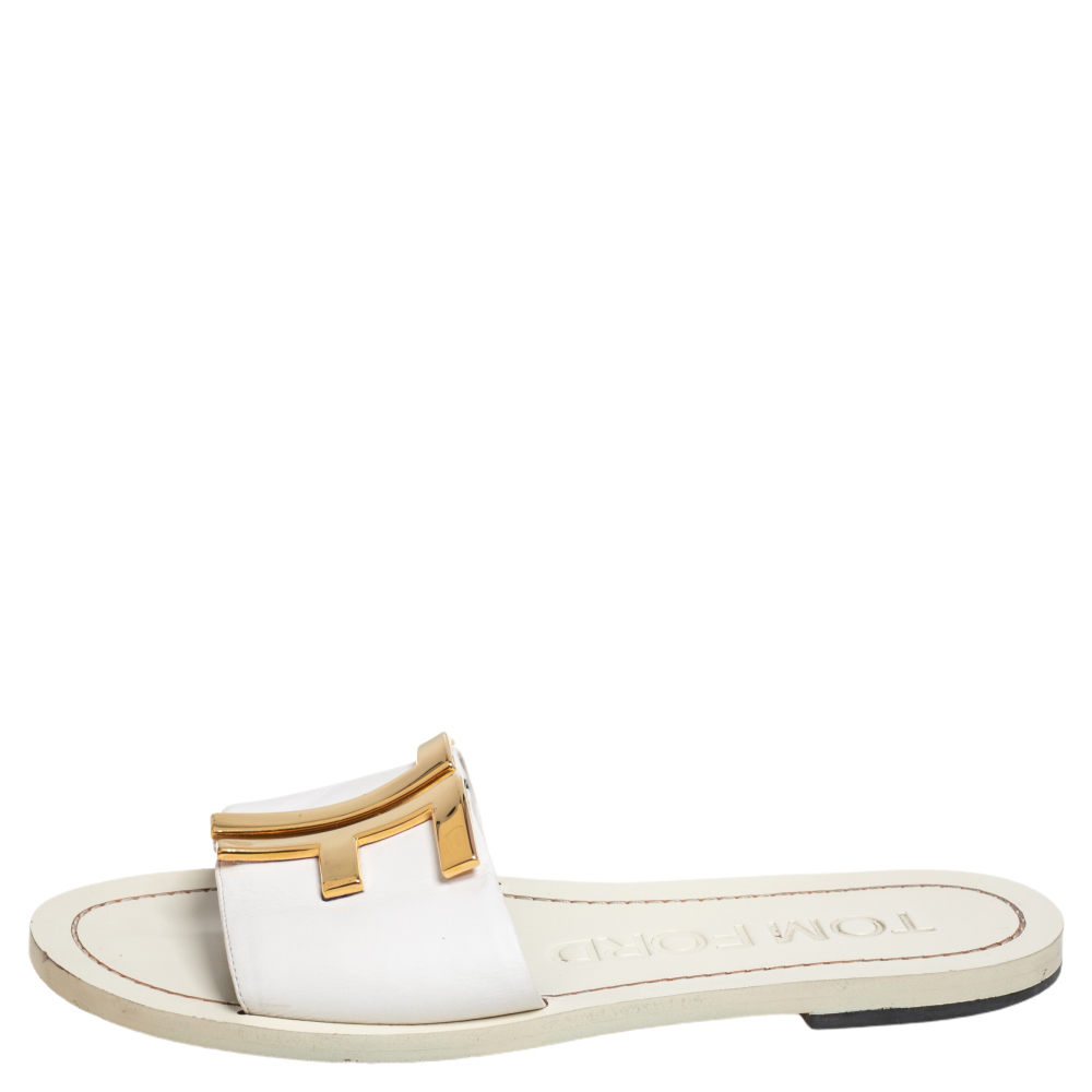 

Tom Ford White Leather TF Slide Sandals Size
