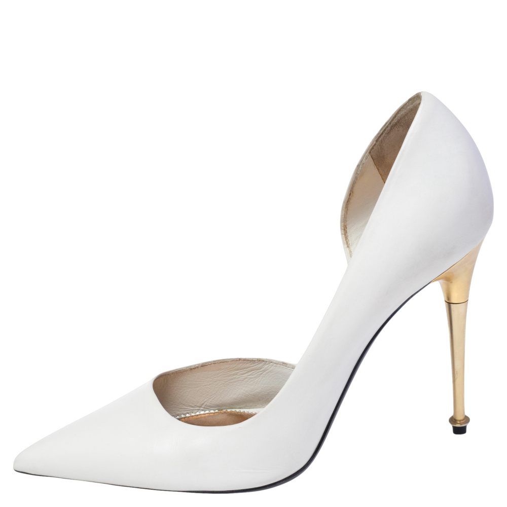 

Tom Ford White Leather Half D'orsay Pointed Toe Pumps Size