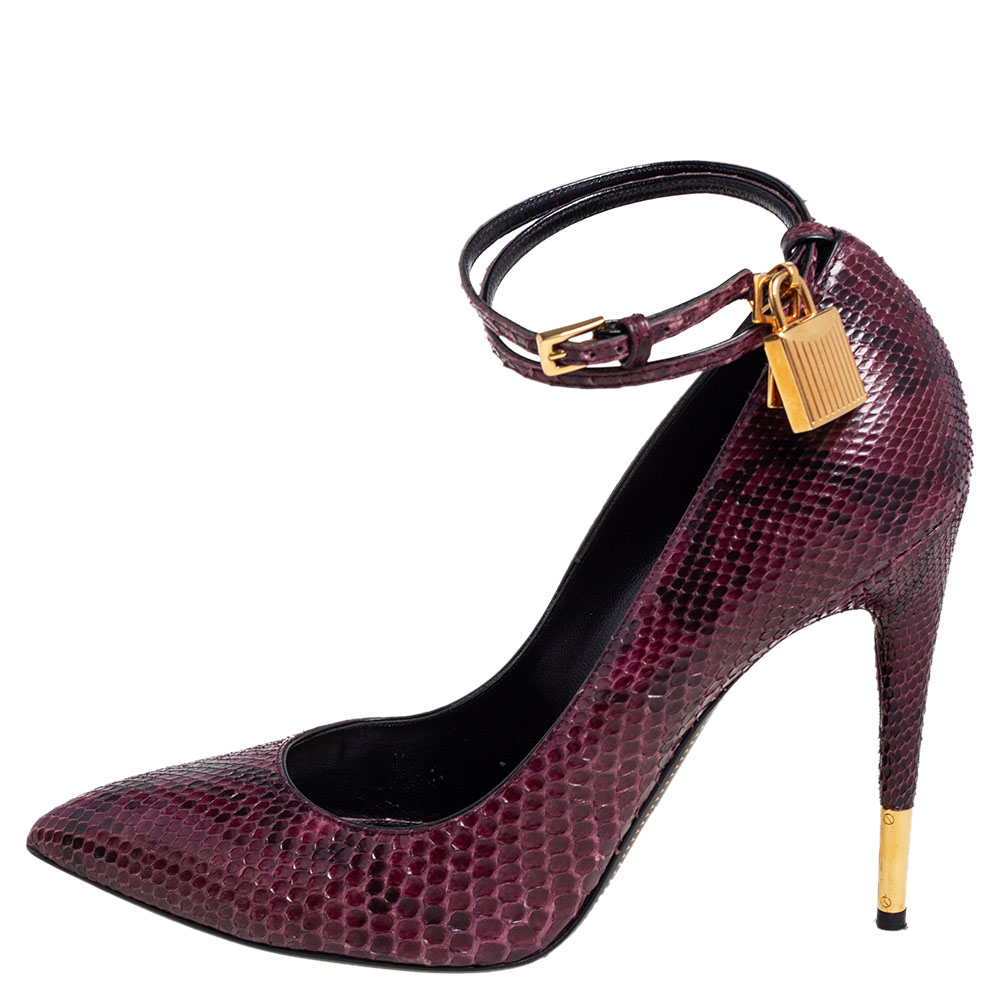 

Tom Ford Purple Python Padlock Ankle Wrap Pointed Toe Pumps Size