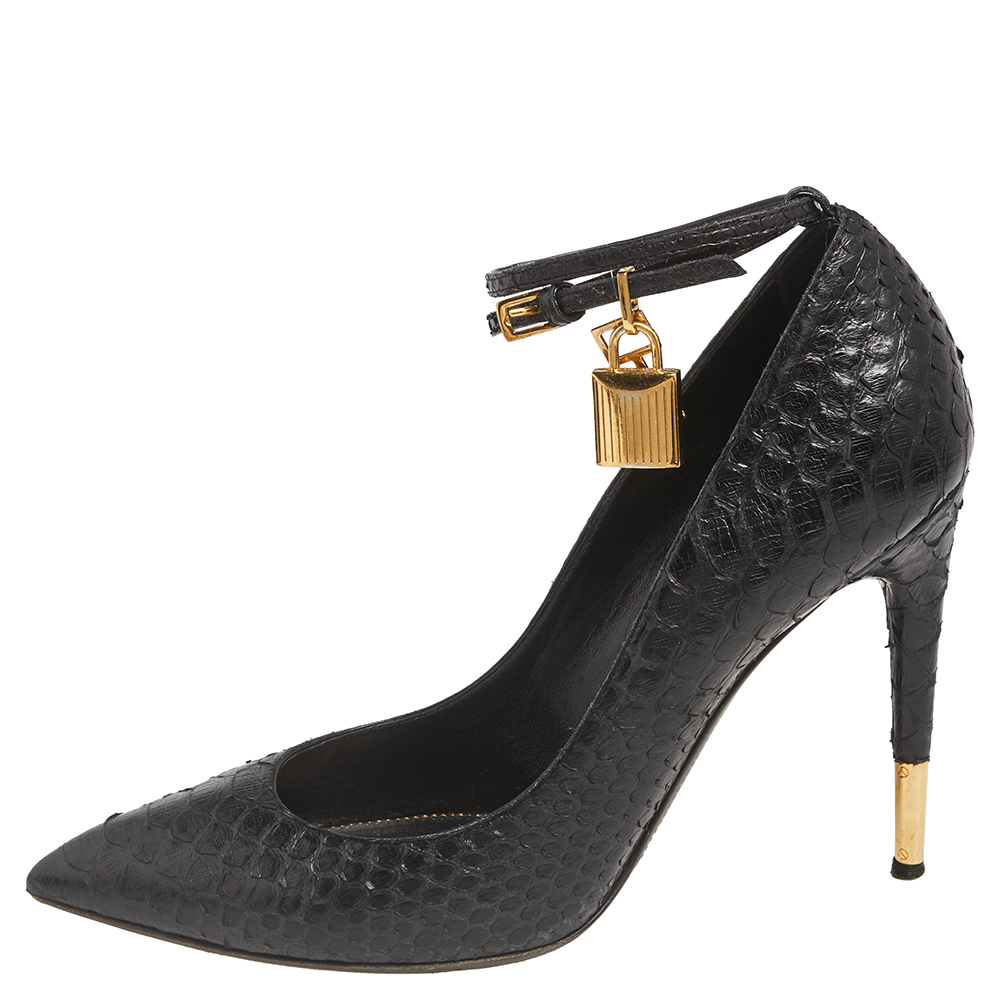 

Tom Ford Black Python Leather Padlock Ankle Wrap Pointed Toe Pumps Size