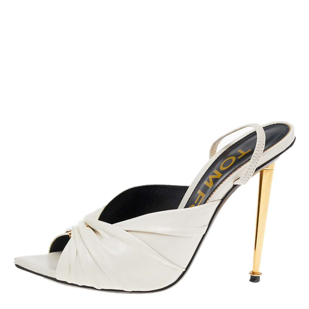 

Tom Ford White Gathered Leather Slingback Sandals Size