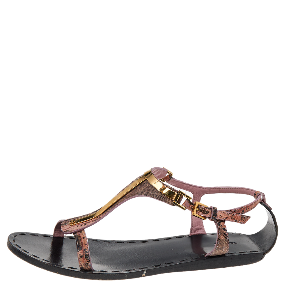 

Tom Ford Pink Leather T Strap Flat Sandals Size