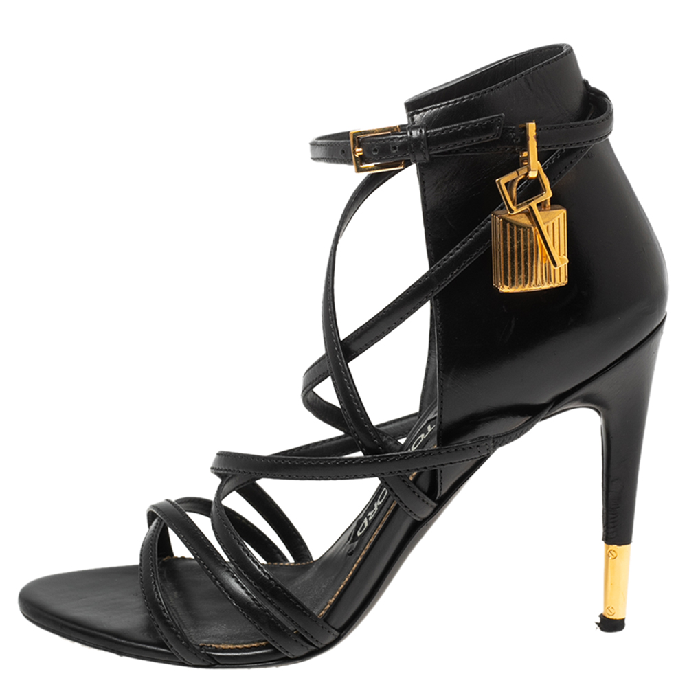 

Tom Ford Black Leather Ankle Strap Sandals Size