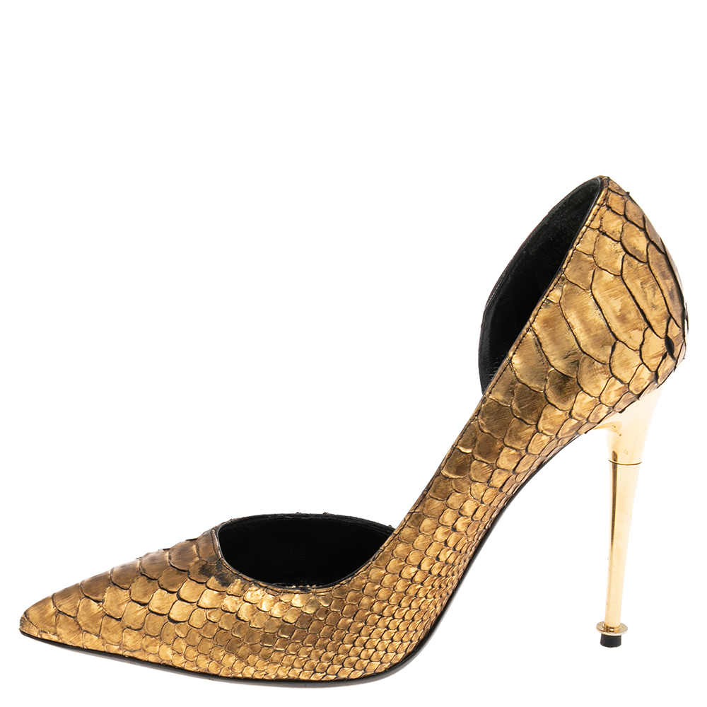 

Tom Ford Gold Python Leather D'orsay Pumps Size