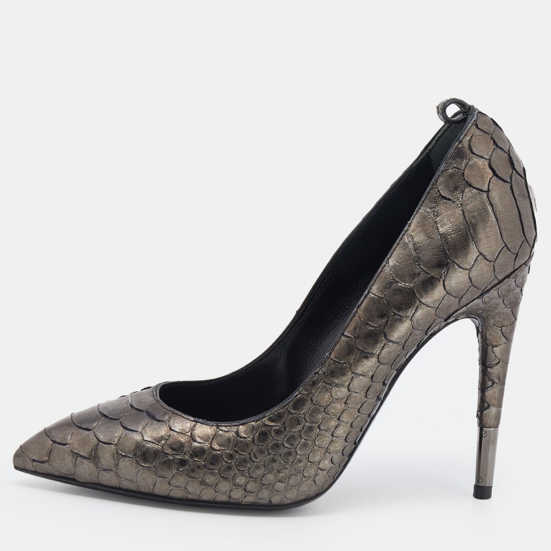 Pre-owned Tom Ford Metallic Grey Python Leather Pointed Toe Pumps Size 35