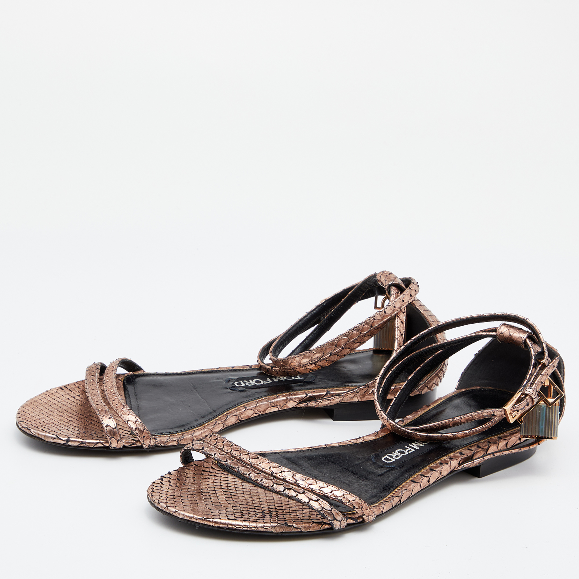 

Tom Ford Metallic Brown Python Leather Ankle Strap Sandals Size