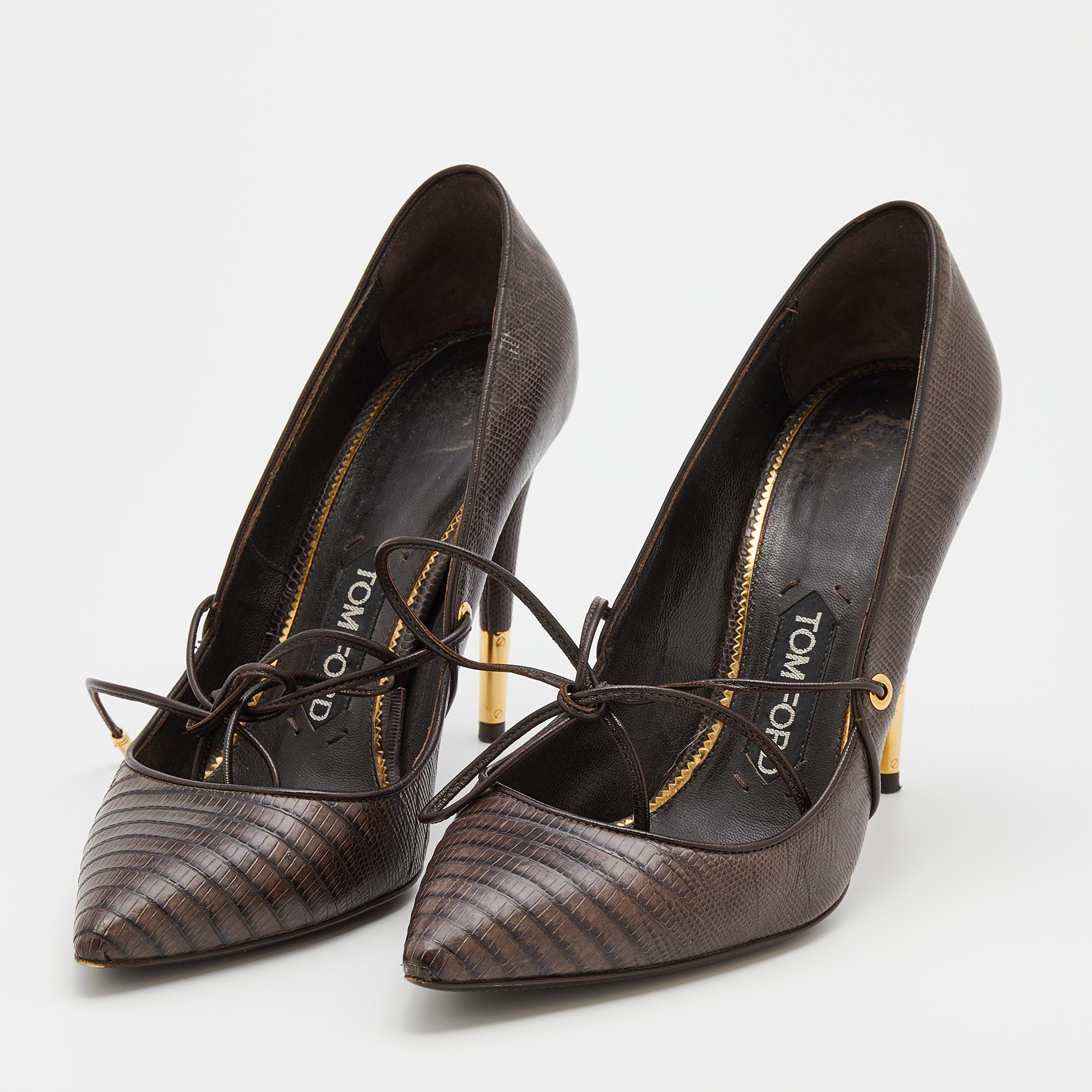 

Tom Ford Brown Lizard Embossed Pumps Size