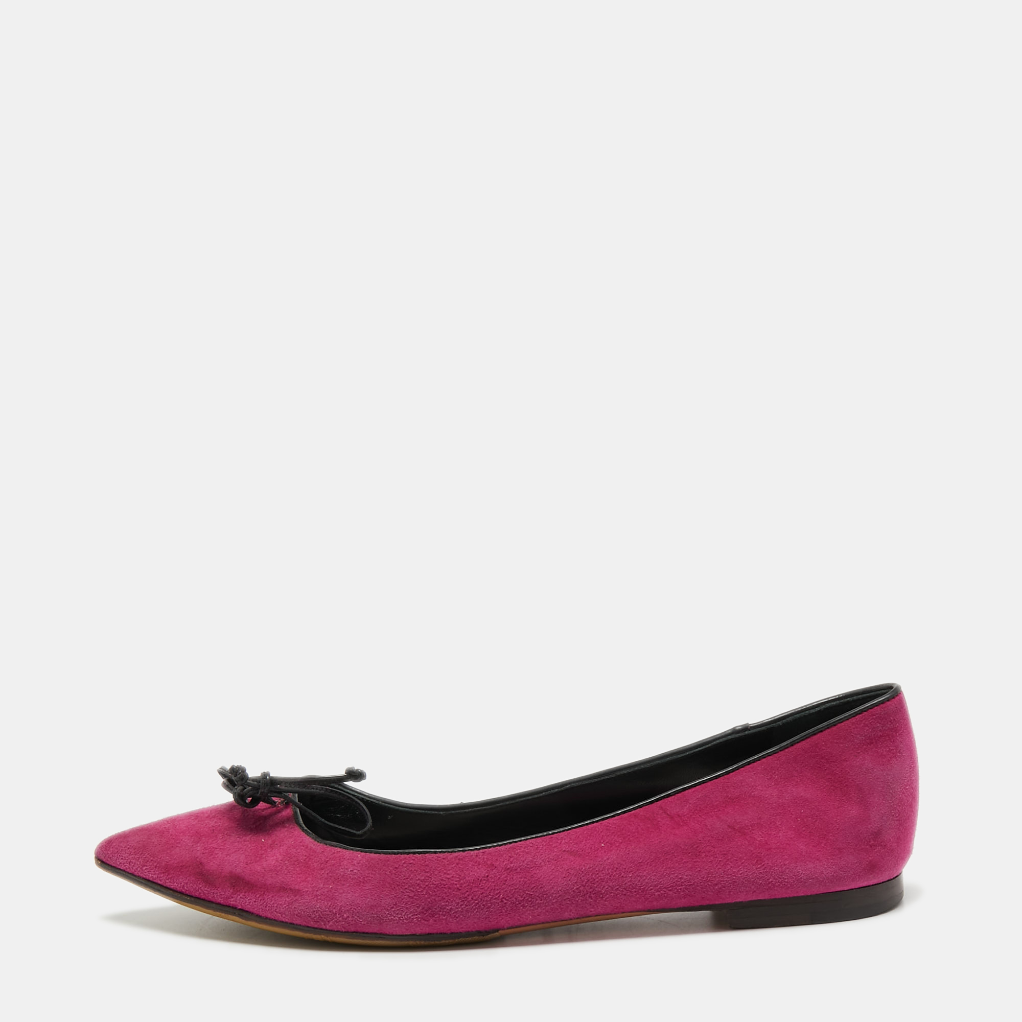 Pre-owned Tom Ford Pink/black Suede And Leather Ballet Flats Size 37.5 In Purple
