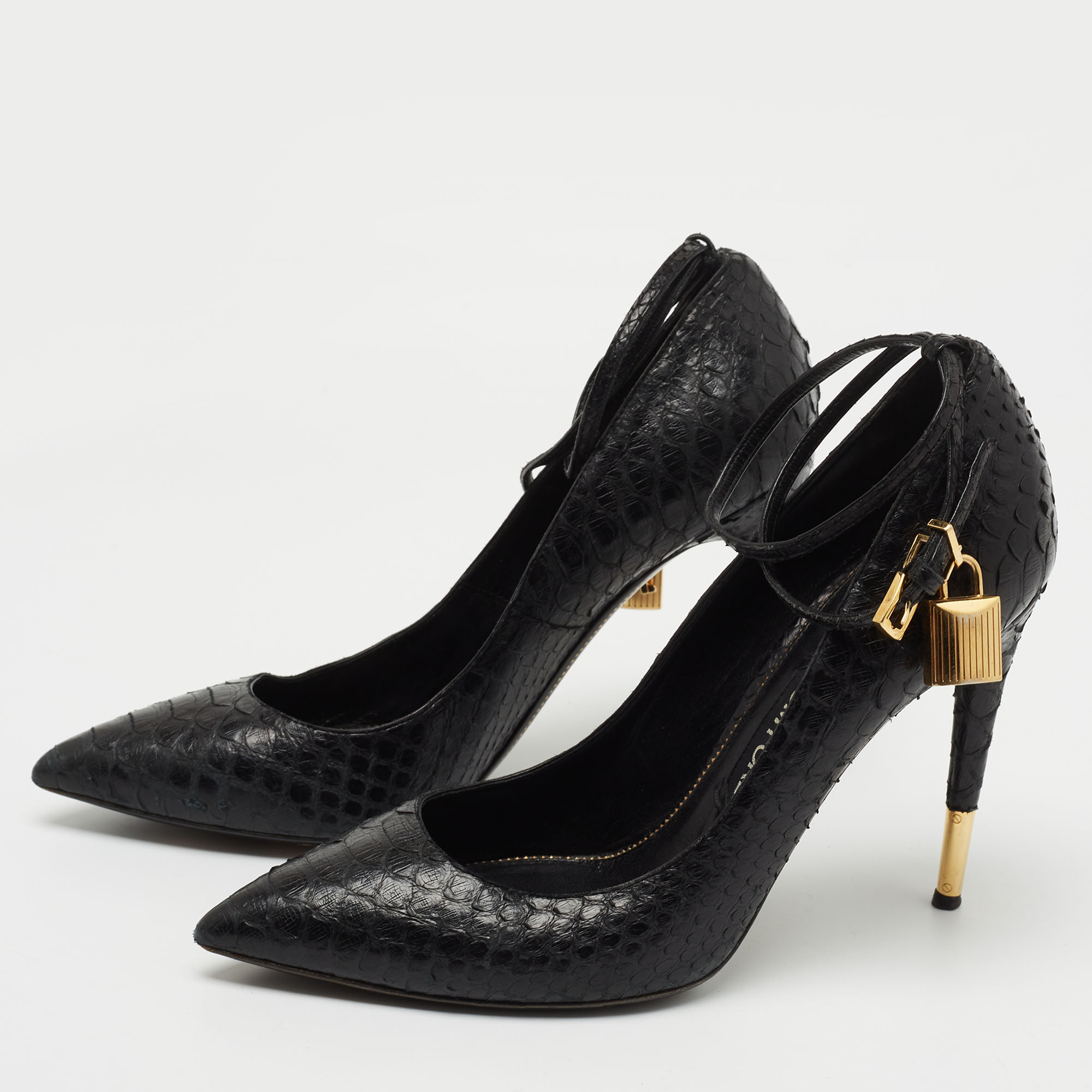 

Tom Ford Black Python Padlock Ankle Strap Pumps Size