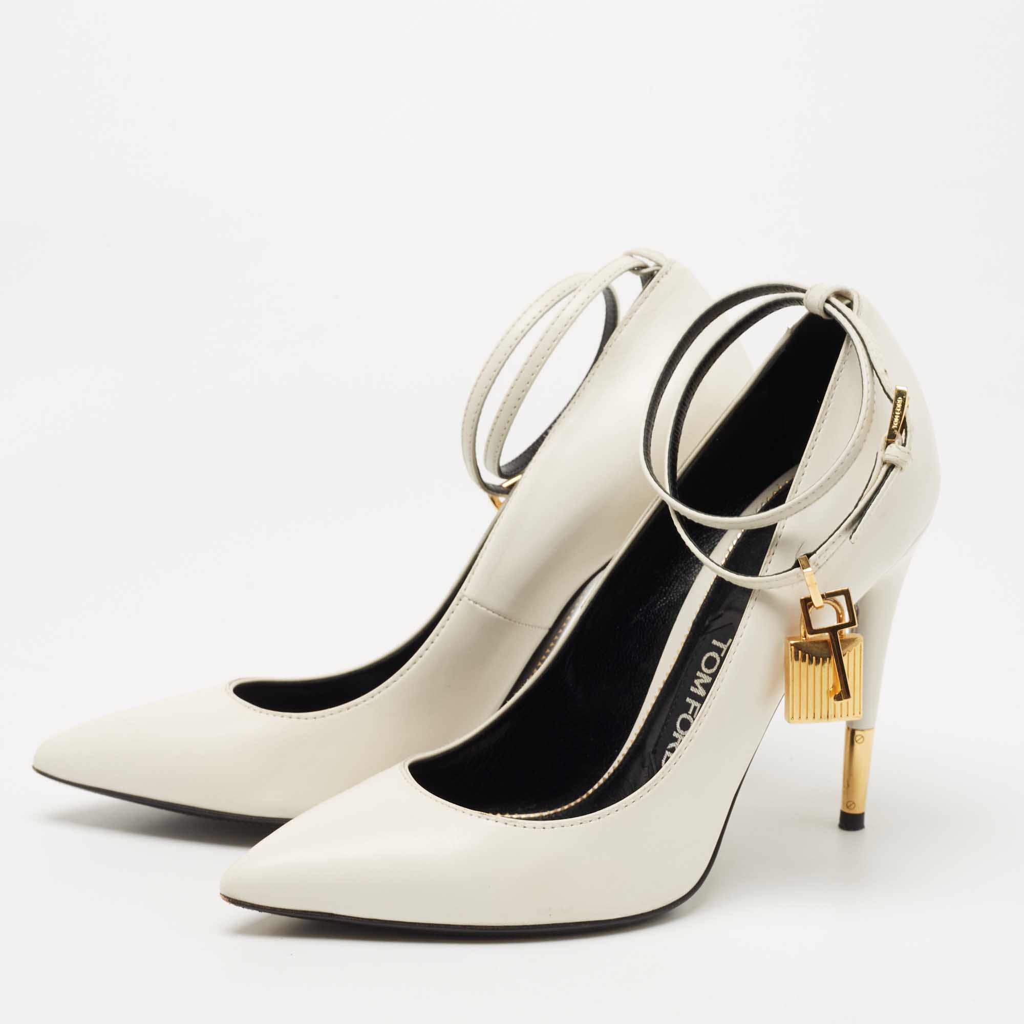 

Tom Ford White Leather Padlock Pumps Size