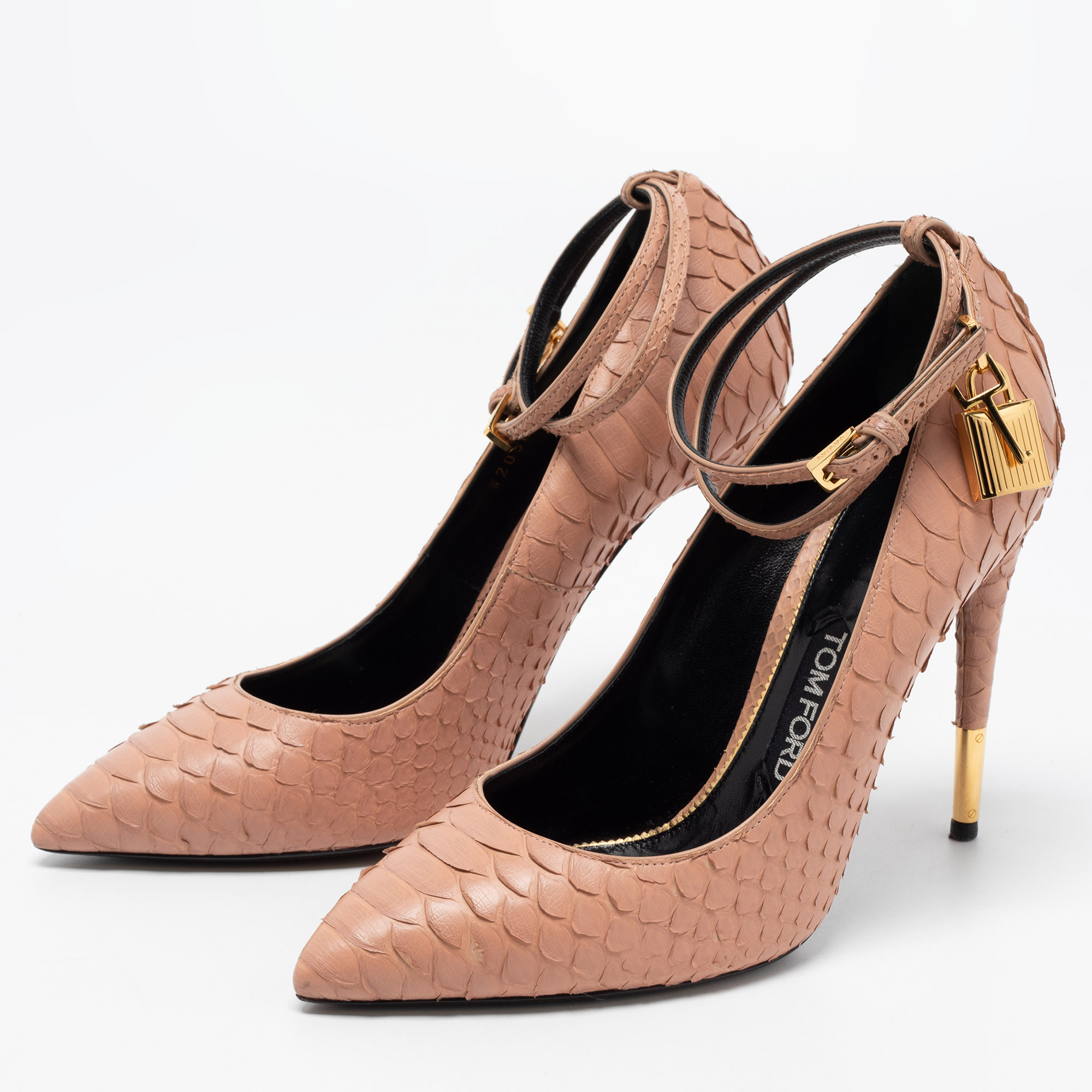 

Tom Ford Pink Python Padlock Ankle Strap Pumps Size