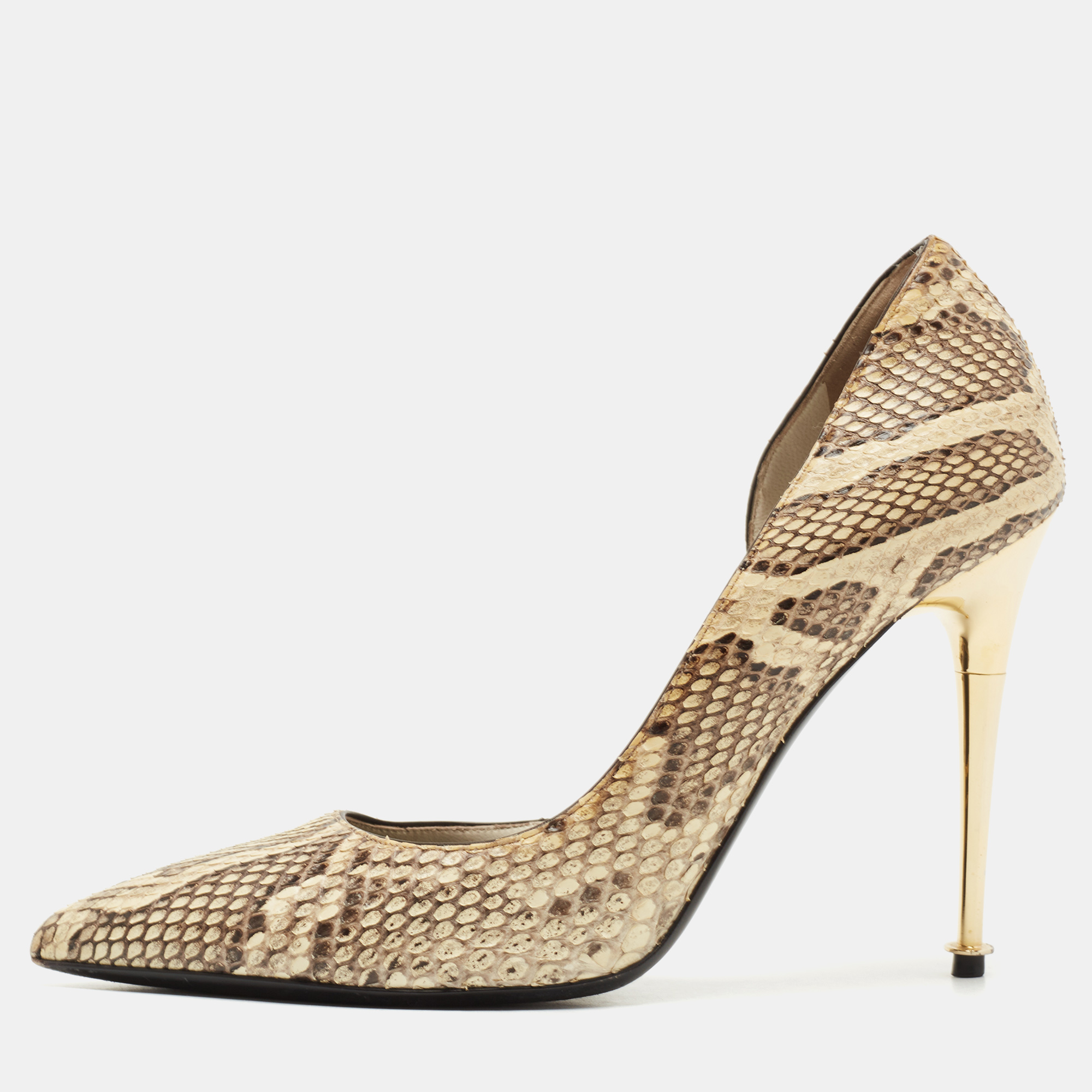 Pre-owned Tom Ford Beige/brown Python Leather D'orsay Pointed Toe Pumps Size 37