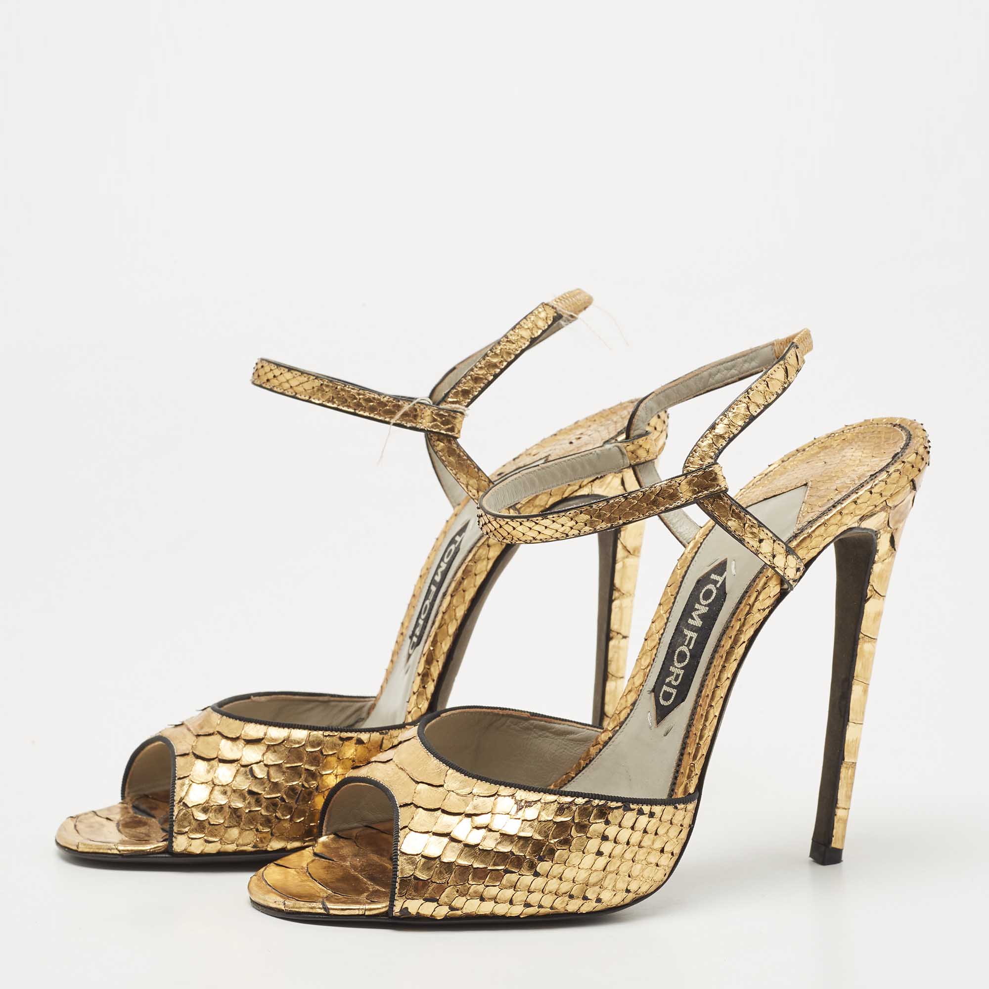 

Tom Ford Gold Python Ankle Strap Sandals Size