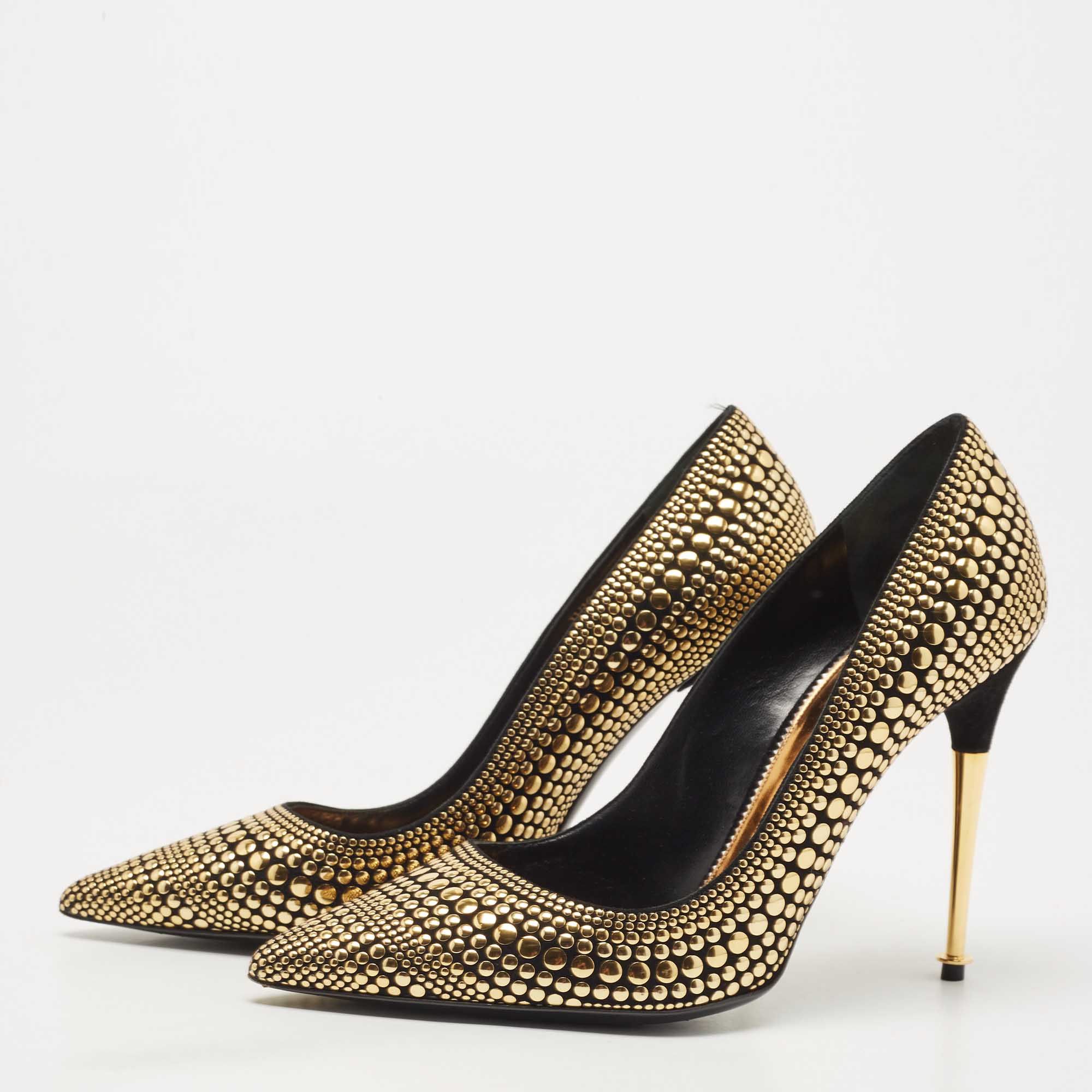 

Tom Ford Black/Gold Studded Suede Pointed Toe Pumps Size