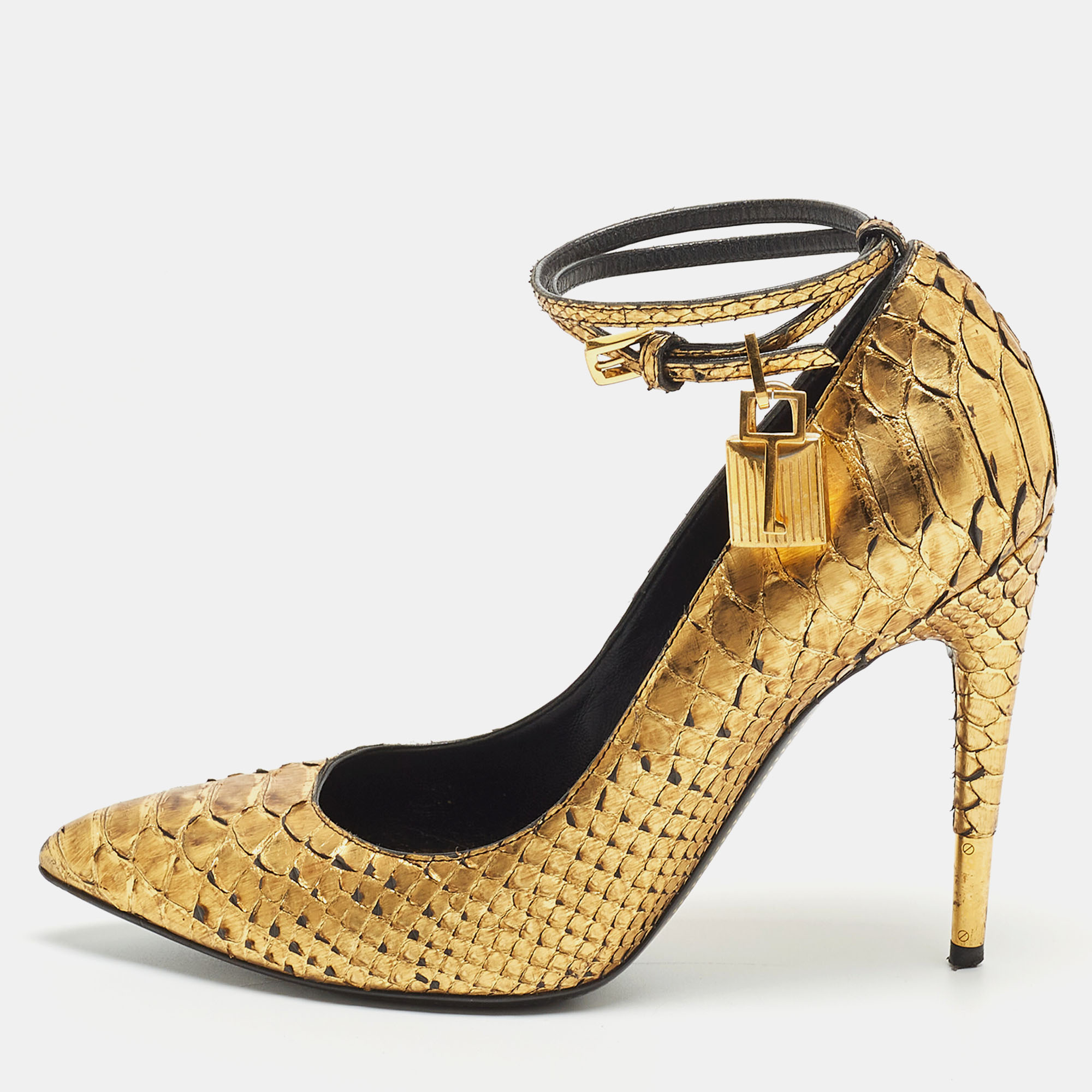 Pre-owned Tom Ford Gold Python Padlock Pumps Size 38.5