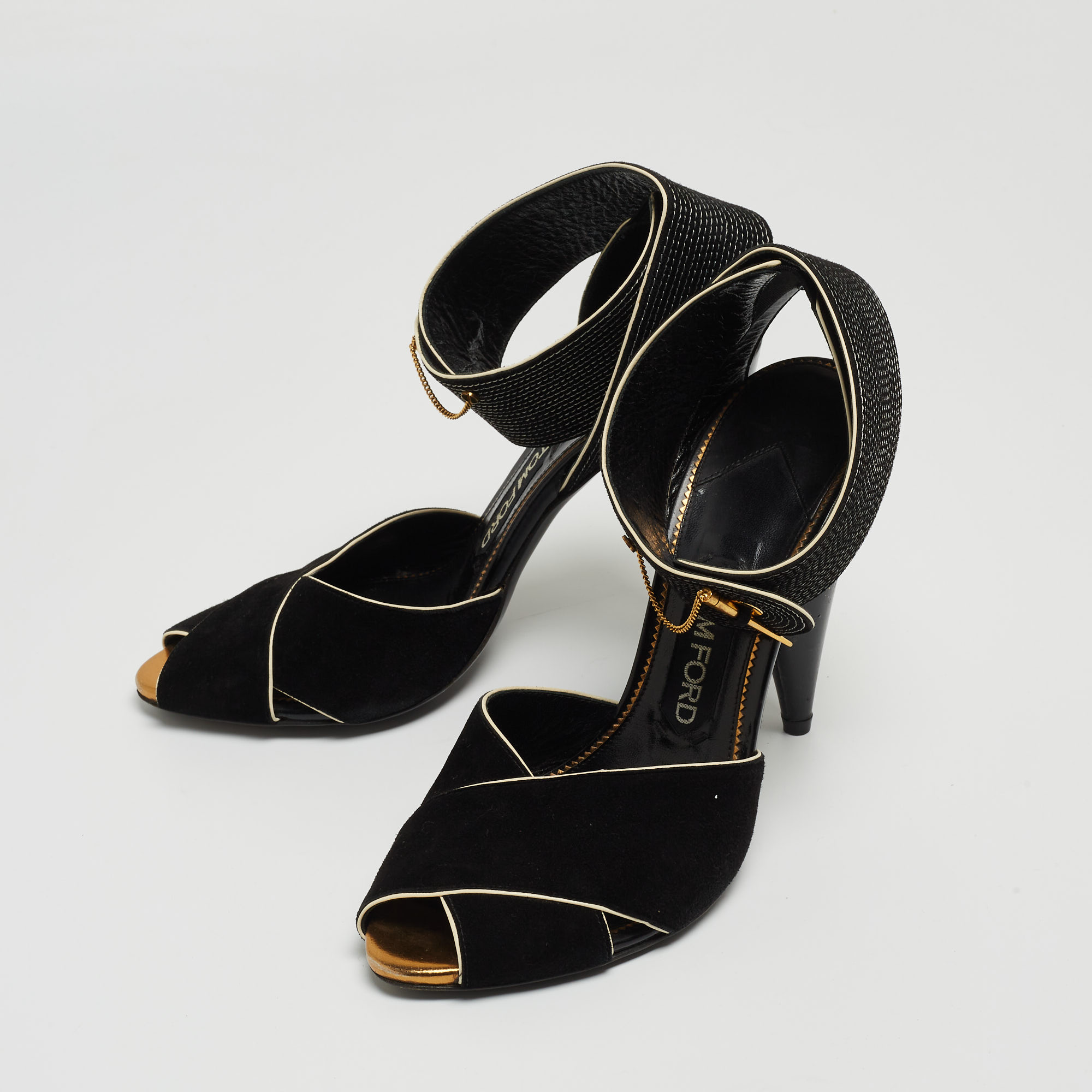 

Tom Ford Black Suede Ankle Wrap Crisscross Sandals Size