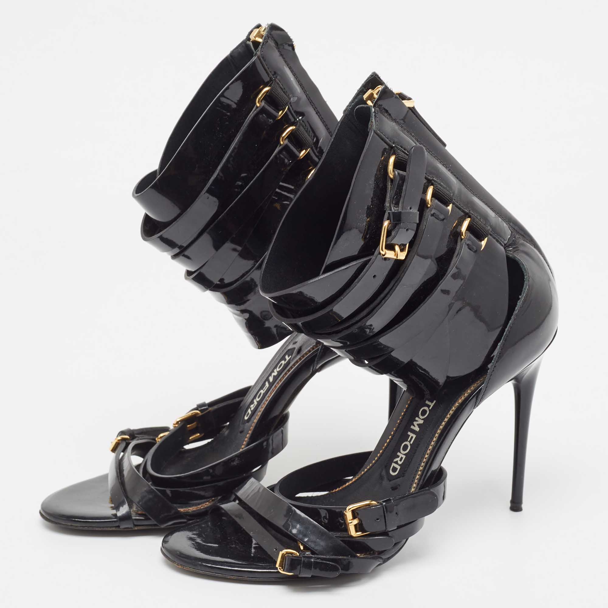 

Tom Ford Black Patent Leather Triple Buckle Ankle Cuff Sandals Size