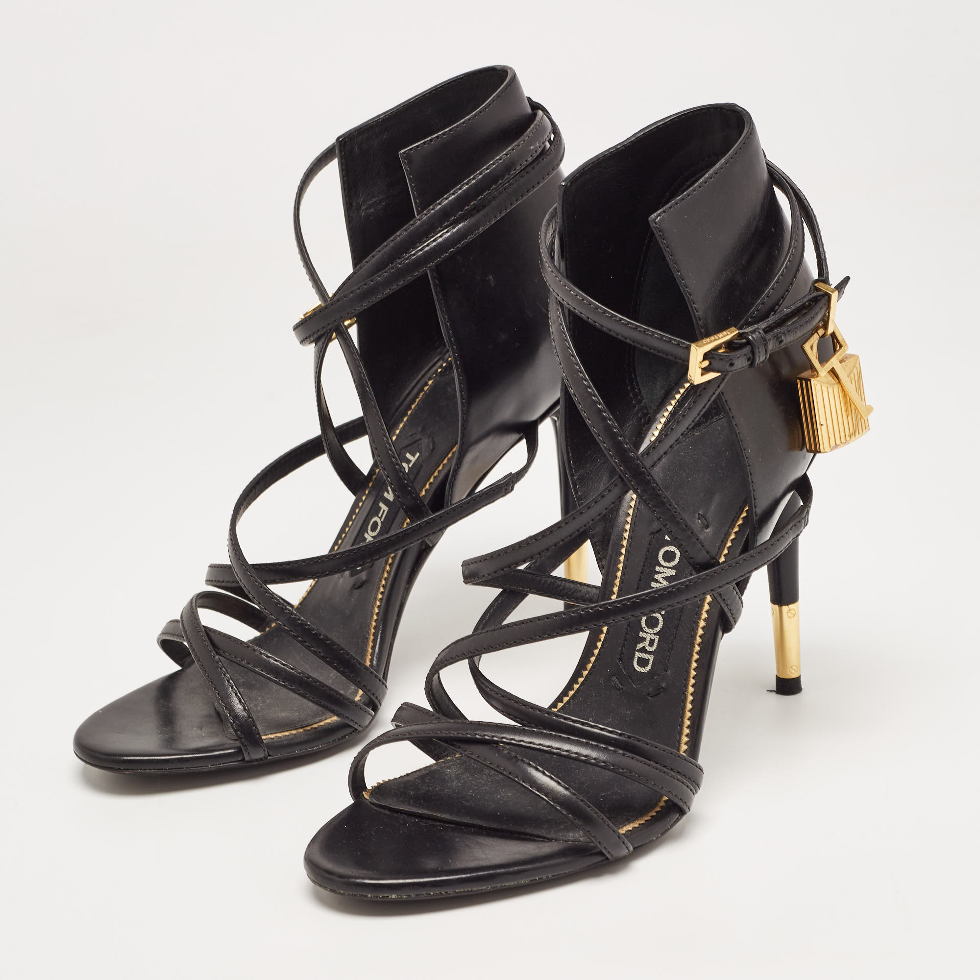 

Tom Ford Black Leather Ankle Strap Sandals Size