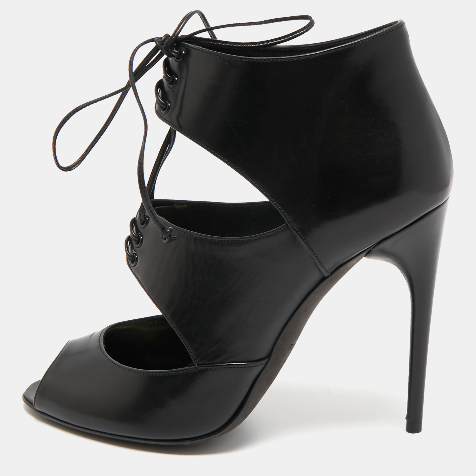 

Tom Ford Black Leather Peep Toe Ankle Booties Size