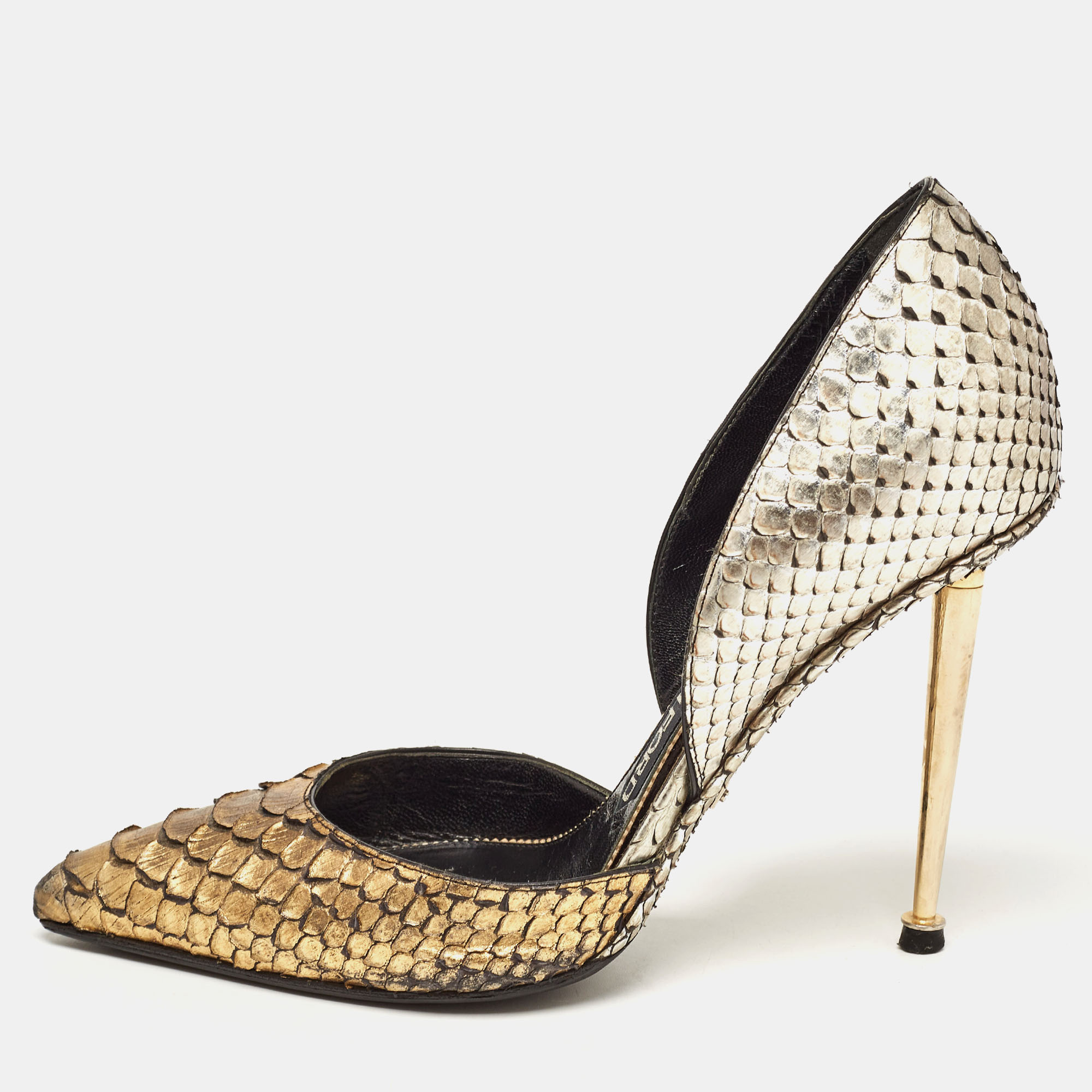 

Tom Ford Gold/Silver Python D'orsay Pumps Size