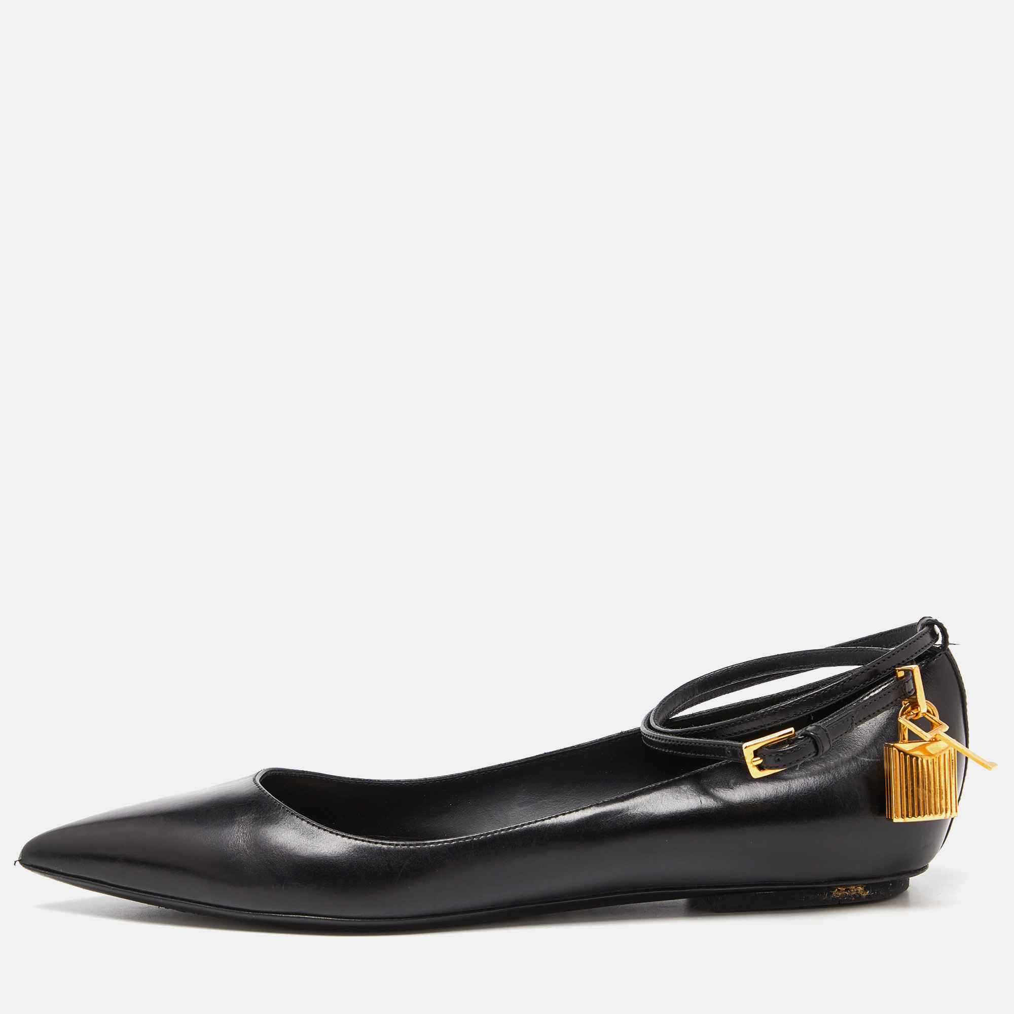 

Tom Ford Black Leather Ankle Lock Ballet Flats Size