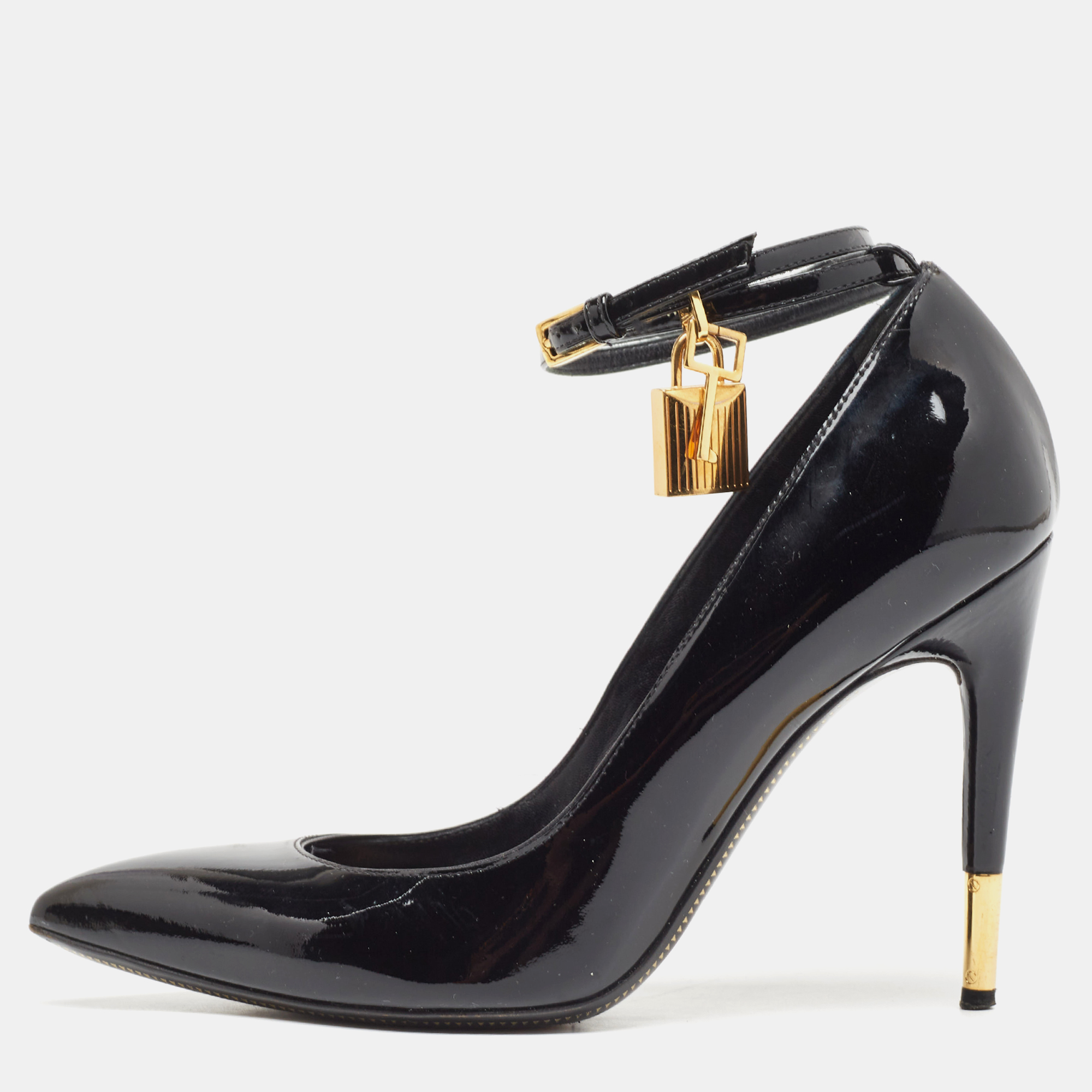 

Tom Ford Black Patent Leather Padlock Ankle Wrap Pumps Size