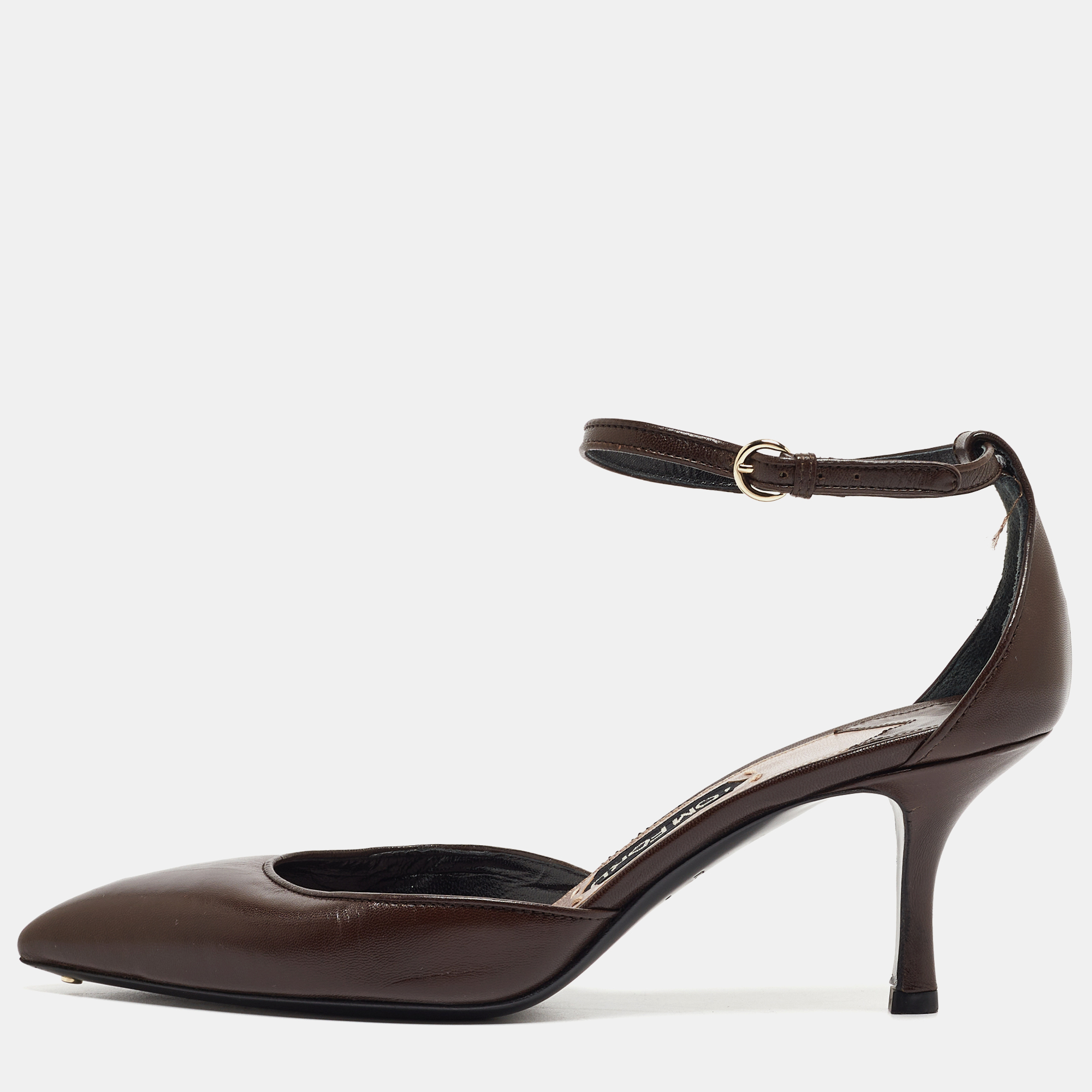Pre-owned Tom Ford Brown Leather Ankle Strap D'orsay Pumps Size 39