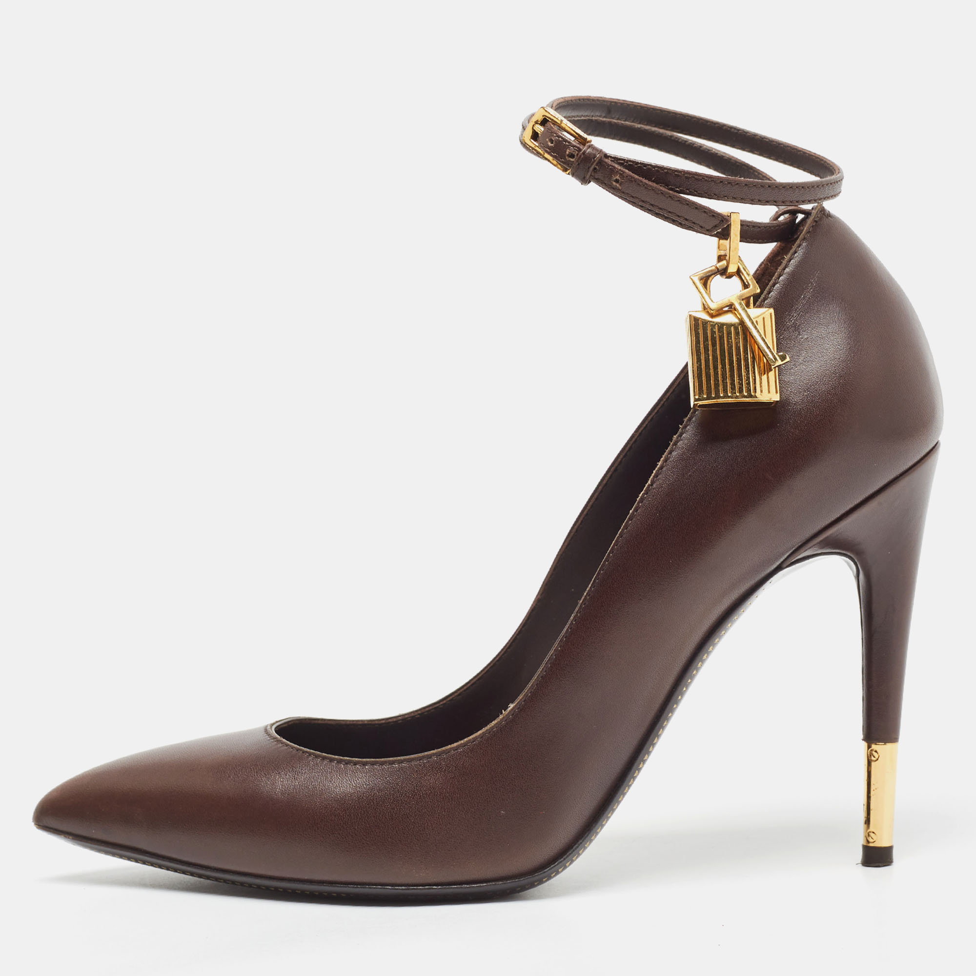 

Tom Ford Brown Leather Padlock Ankle Wrap Pumps Size