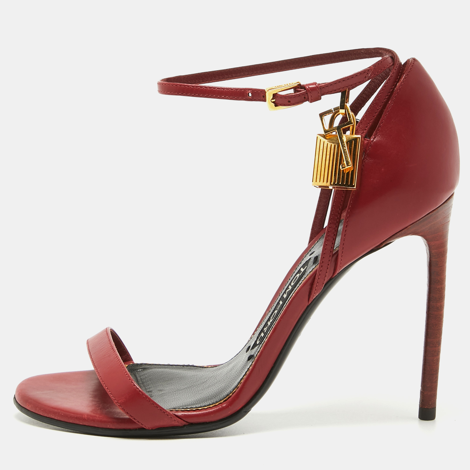 

Tom Ford Red Leather Padlock Ankle Strap Sandals Size