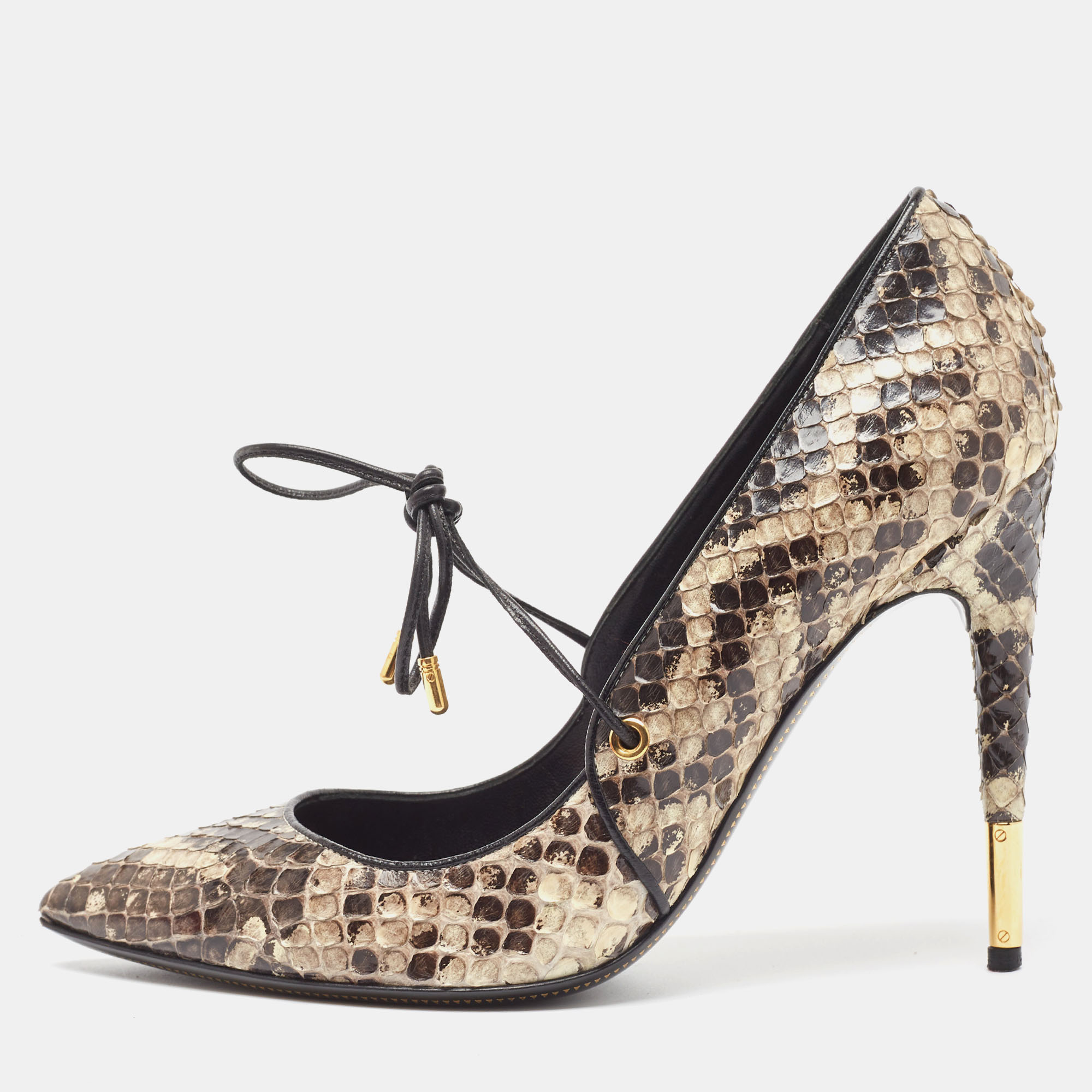 Pre-owned Tom Ford Two Tone Python Pointed Toe Pumps Size 41 In Brown