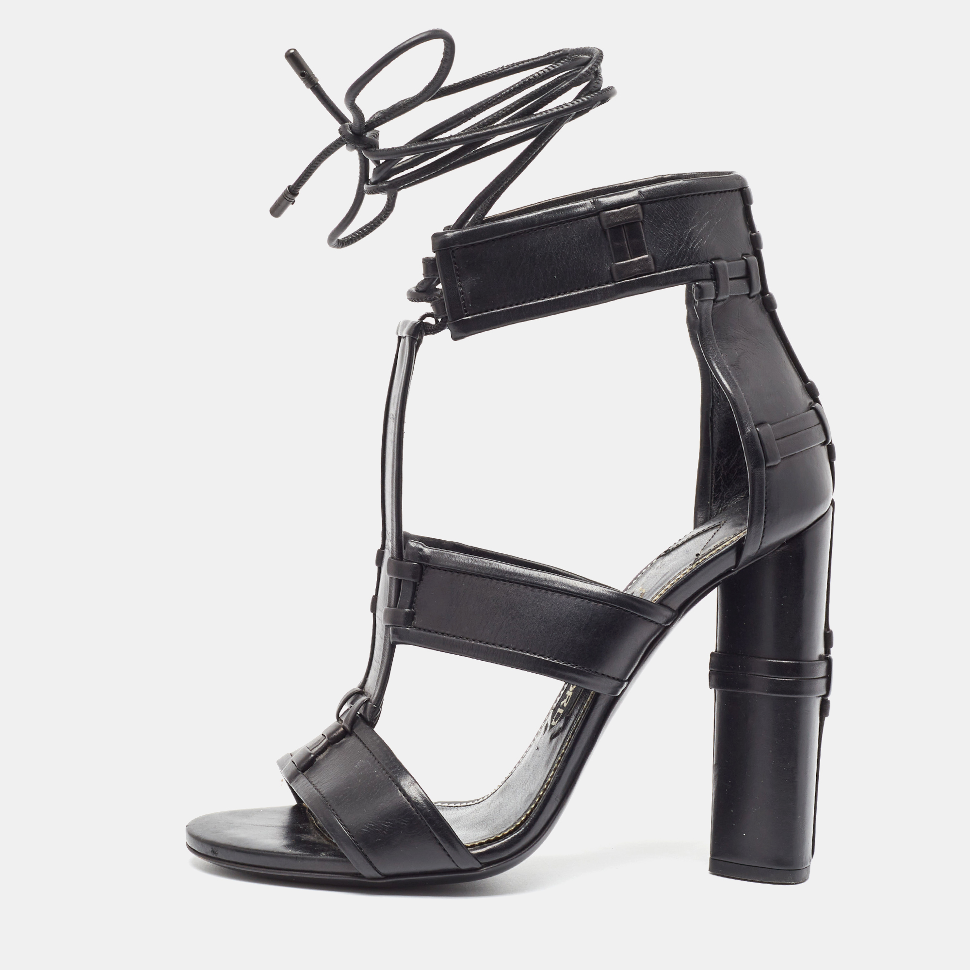 Pre-owned Tom Ford Black Paneled Leather Patchwork Ankle Strap Sandals Size 36.5