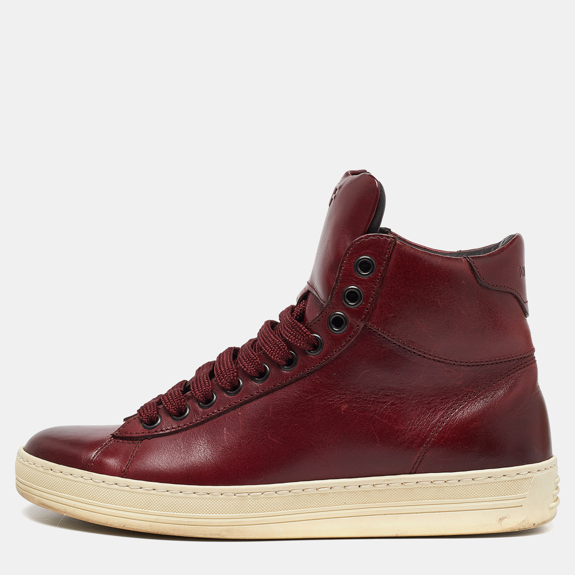 

Tom Ford Burgundy Leather High Top Sneakers Size