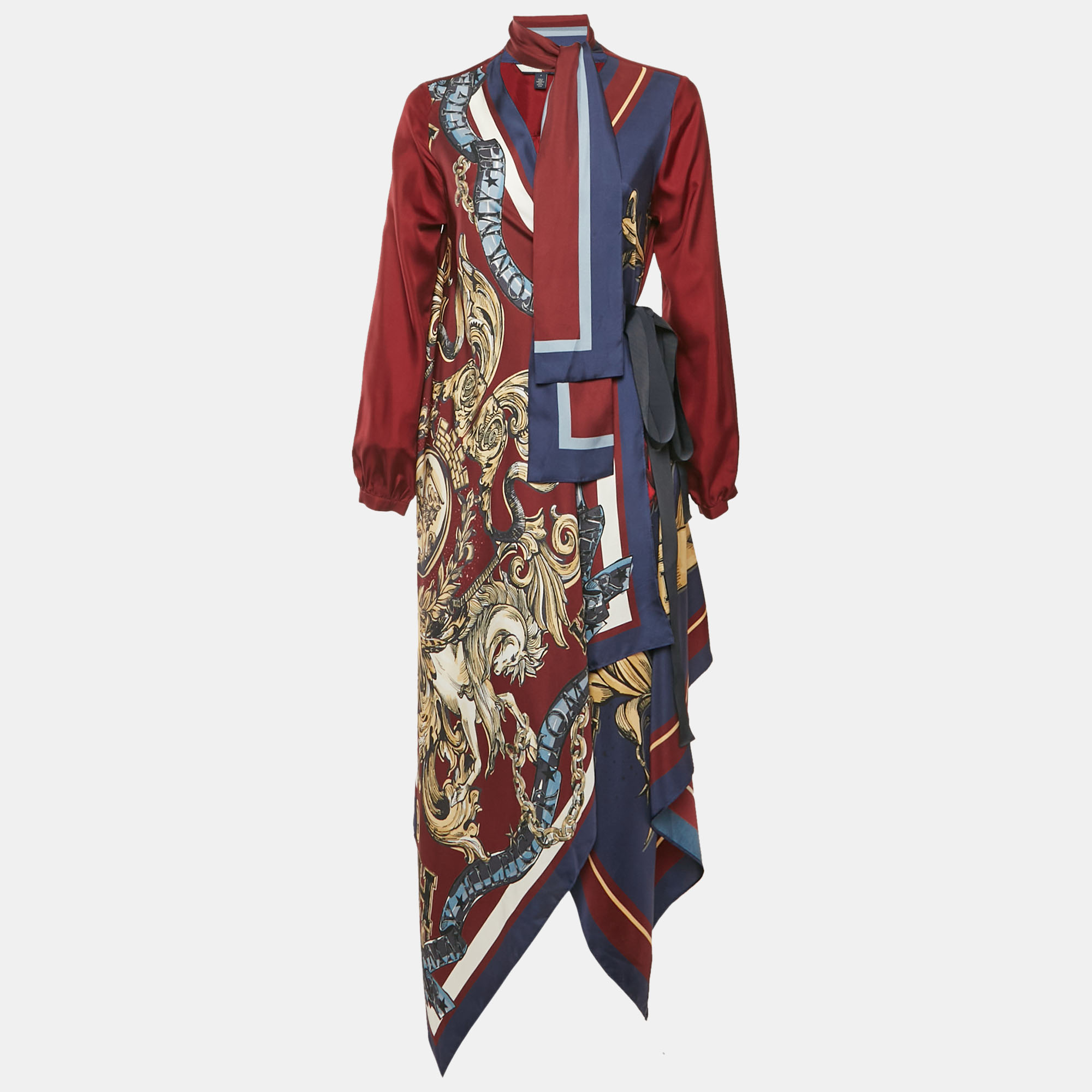 

Hilfiger Collection Burgundy/Blue Printed Silk Open Shrug S