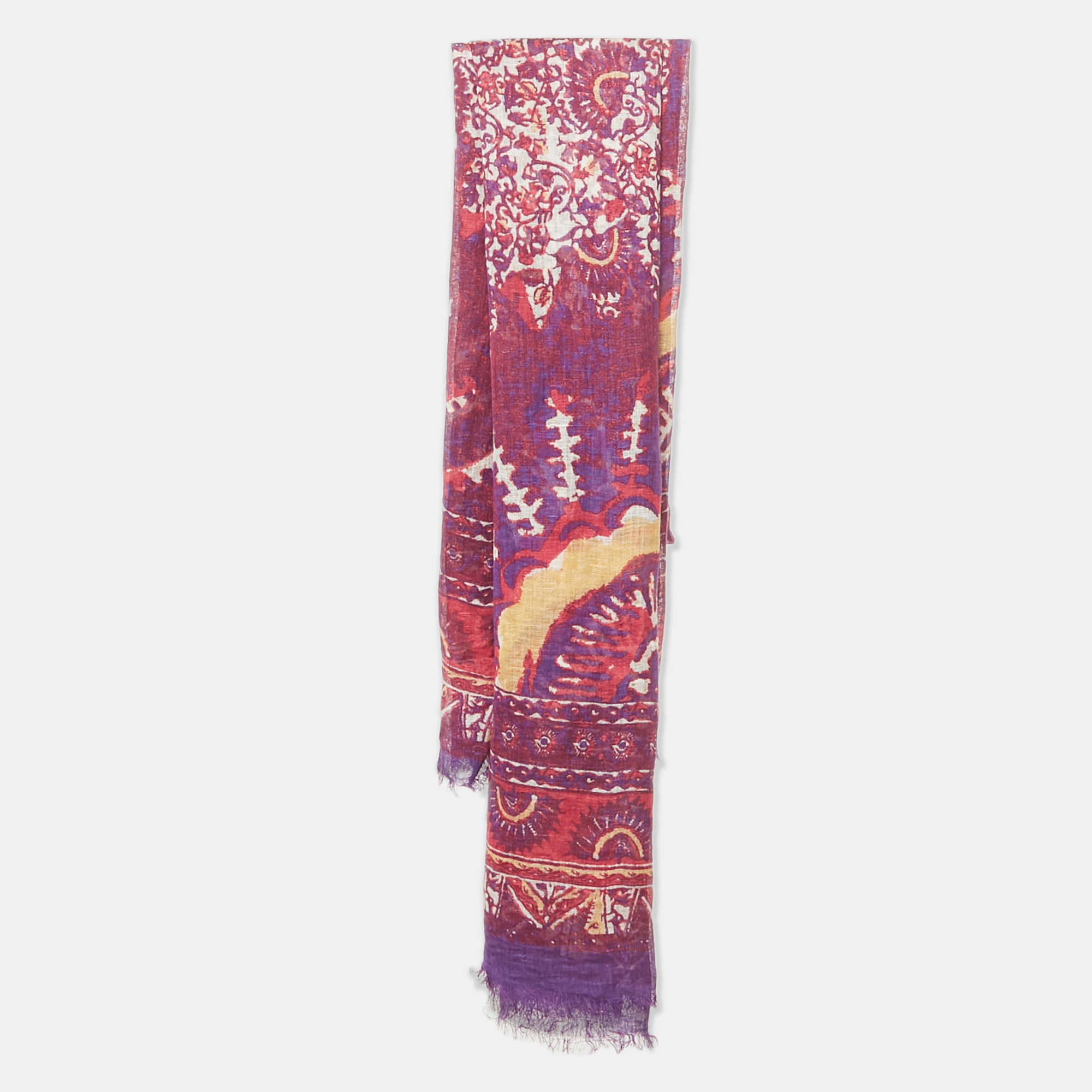 Pre-owned Tory Burch Purple/pink Printed Linen Blend Scarf