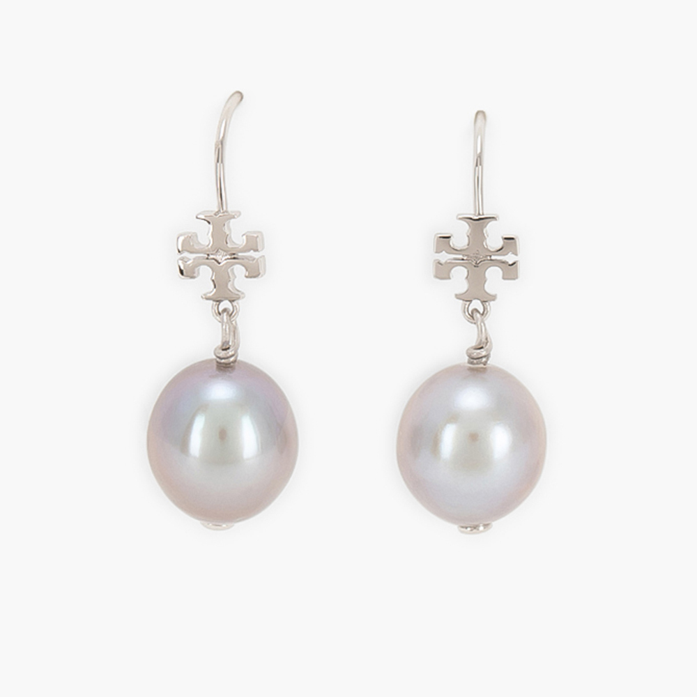 Pre Owned Tory Burch Grey Pearl Drop Earrings