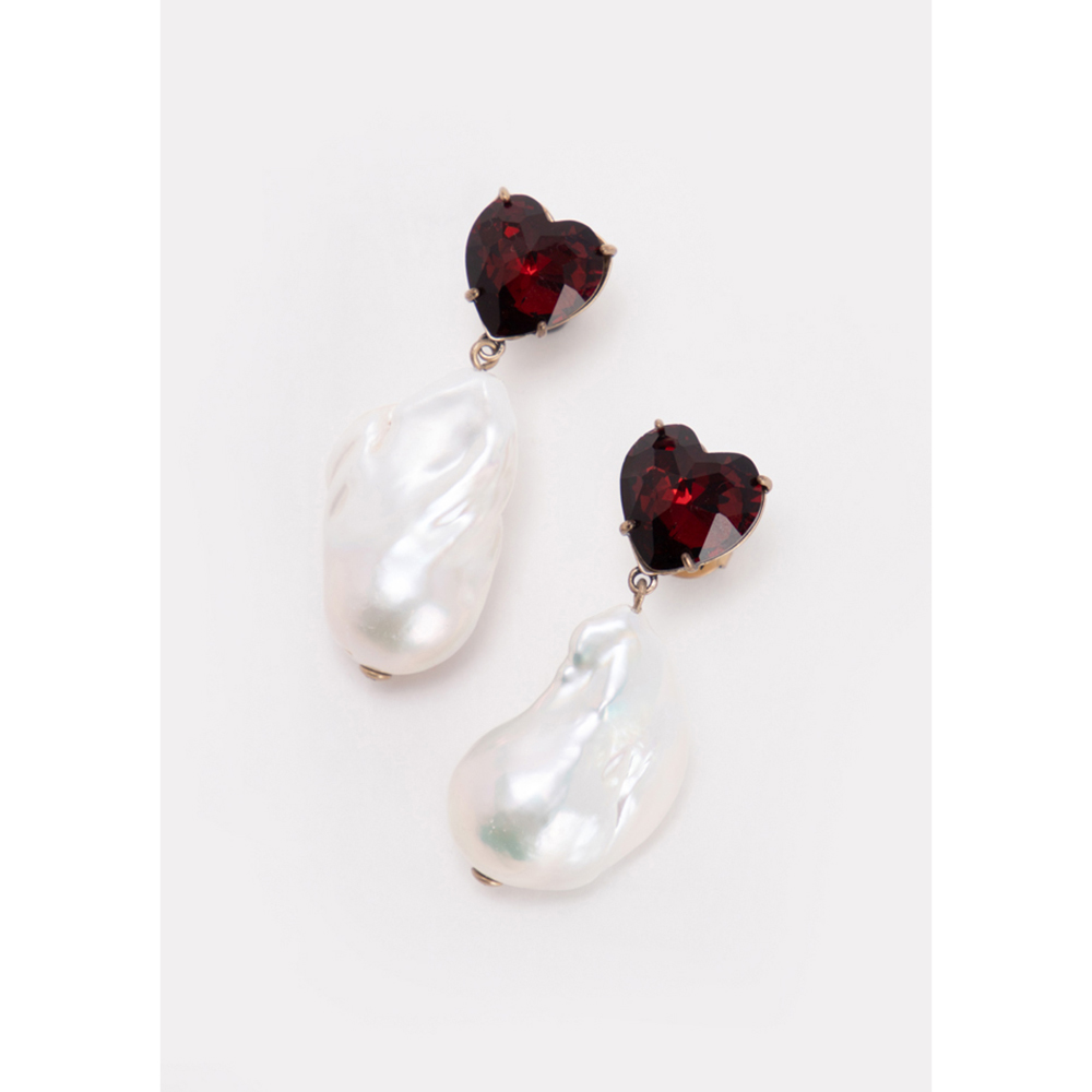 Tory Burch Red Crystal Heart and Pearl Drop Earrings Tory Burch | TLC