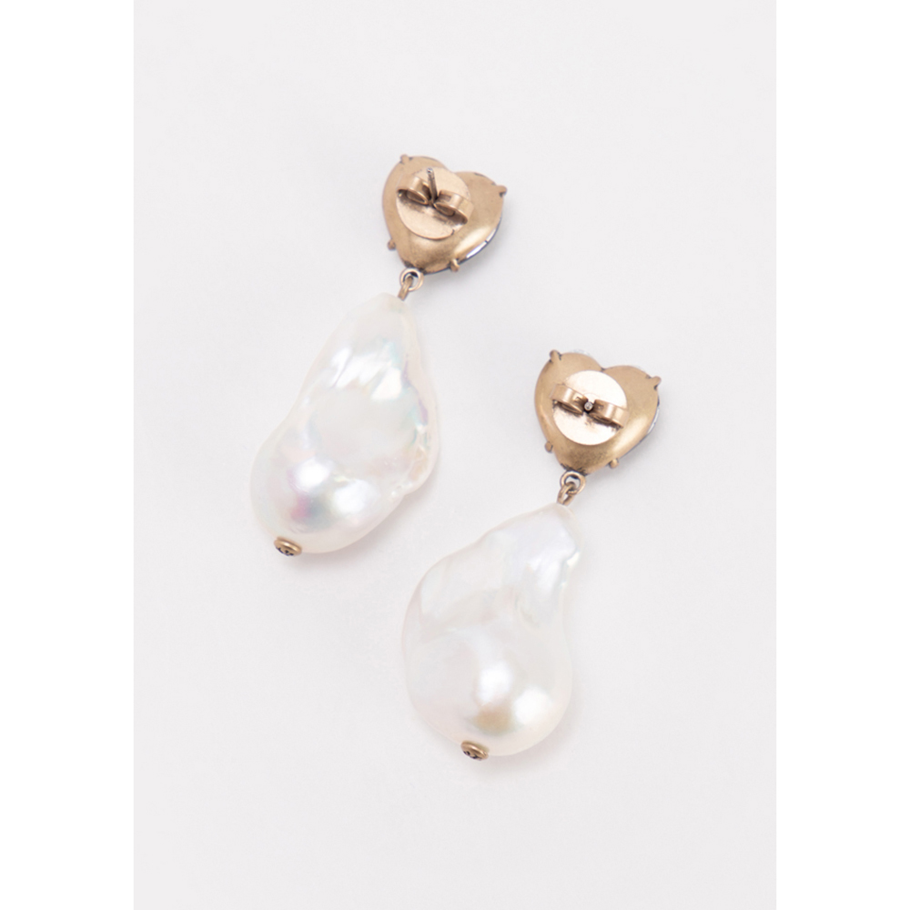 

Tory Burch Red Crystal Heart and Pearl Drop Earrings