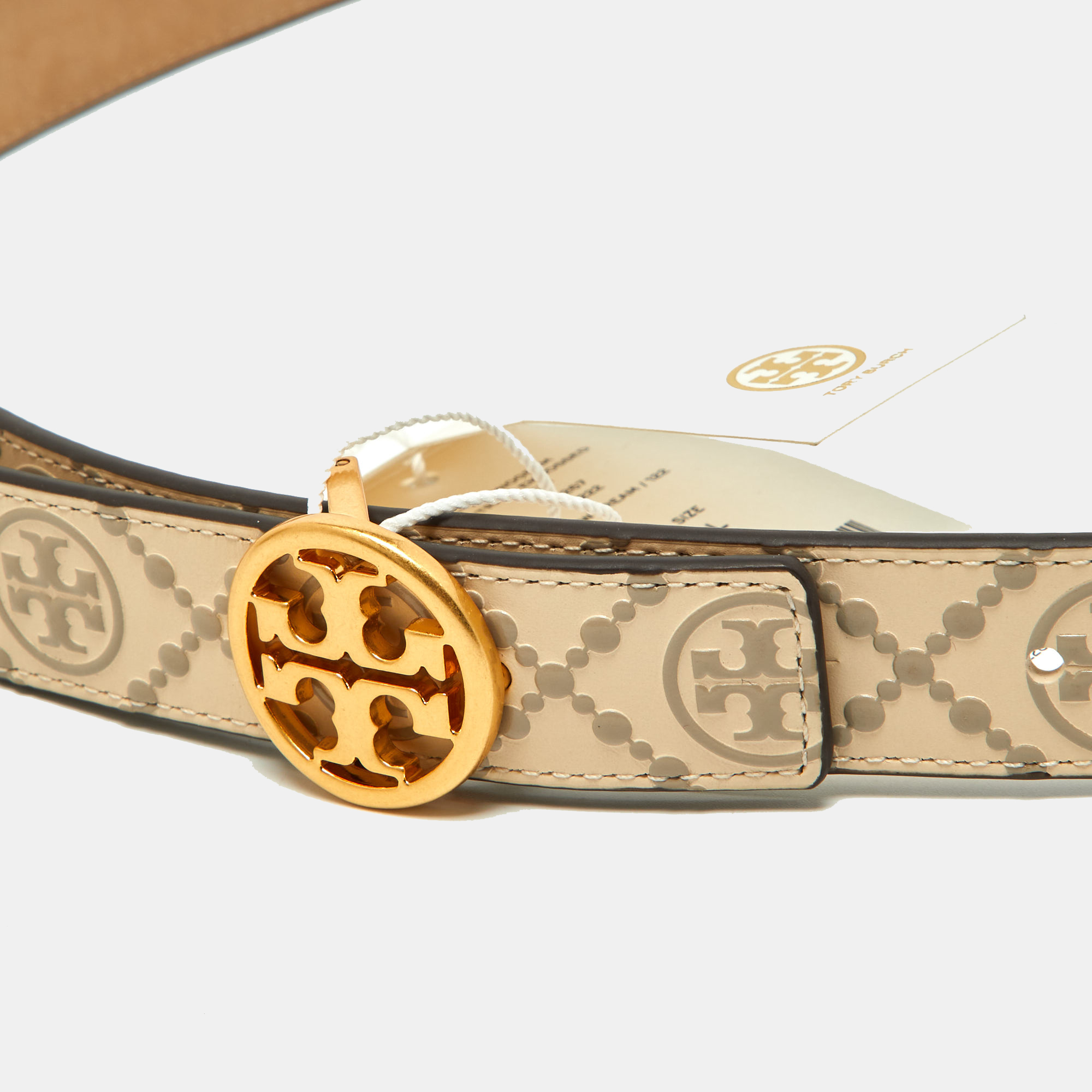 

Tory Burch Beige Embossed Logo Leather Large Logo Belt