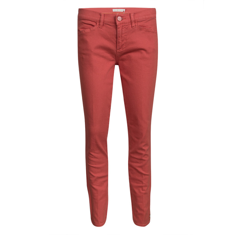Pre Owned Tory Burch Jasper Red Washed Denim Skinny Ankle Grazer Jeans M