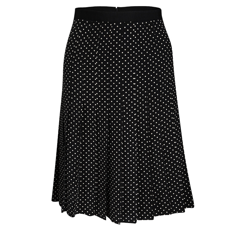 Tory Burch Monochrome Polka Dot Pleated Silk Erica Skirt L