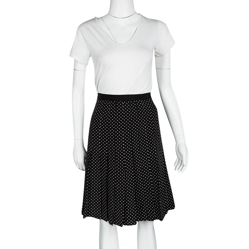 

Tory Burch Monochrome Polka Dot Pleated Silk Erica Skirt, Black