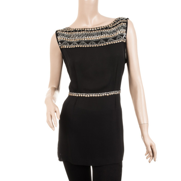 Pre Owned Tory Burch Black 'Aziza' Embellished Top L