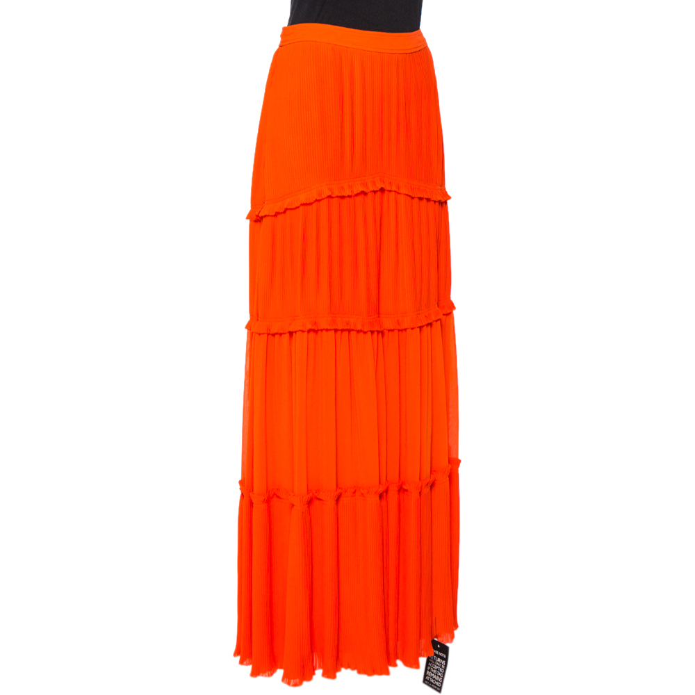 

Tory Burch Spicy Orange Crepe Pleated Stella Maxi Skirt