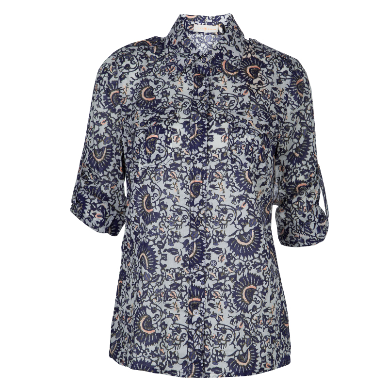 Pre Owned Tory Burch Blue Brigitte Printed Top M
