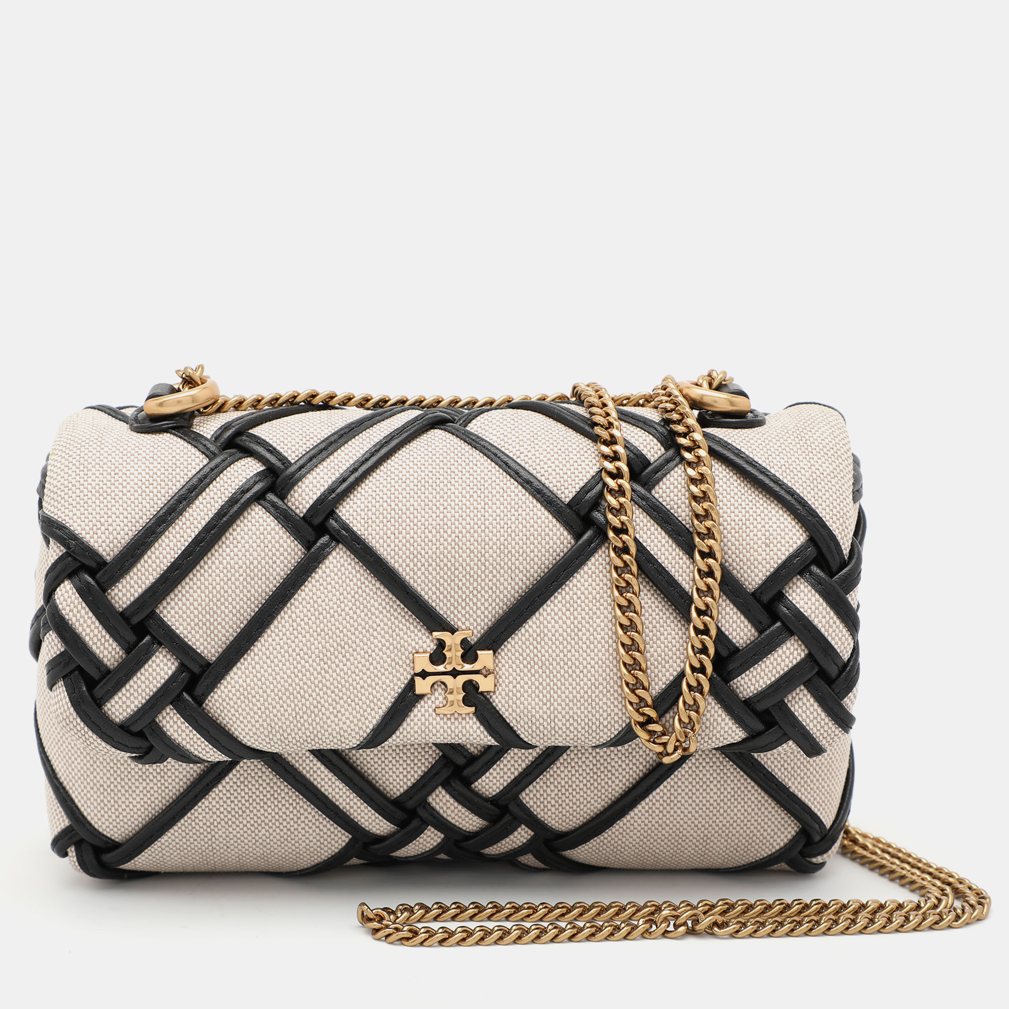 

Tory Burch Beige/Black Canvas and Leather Kira Mini Flap Crossbody Bag