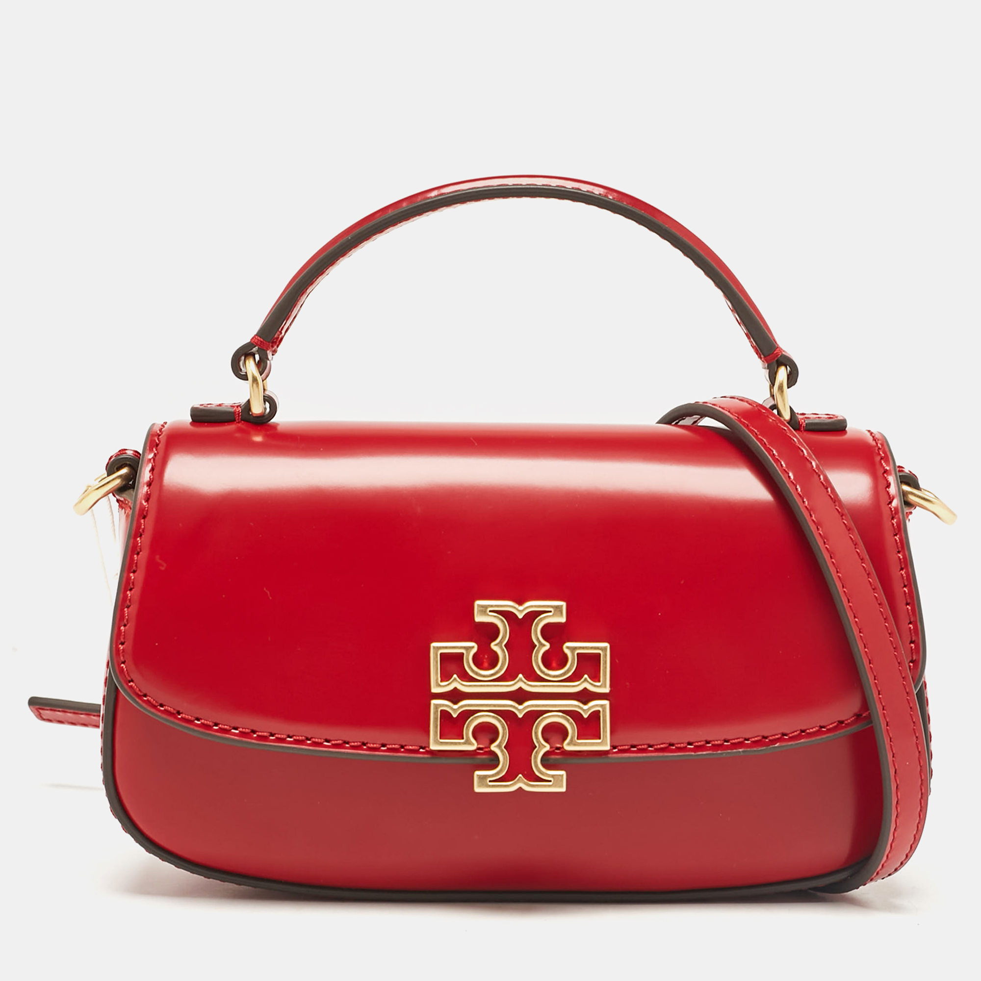 

Tory Burch Red Glazed Leather MIni Britten Top Handle Bag