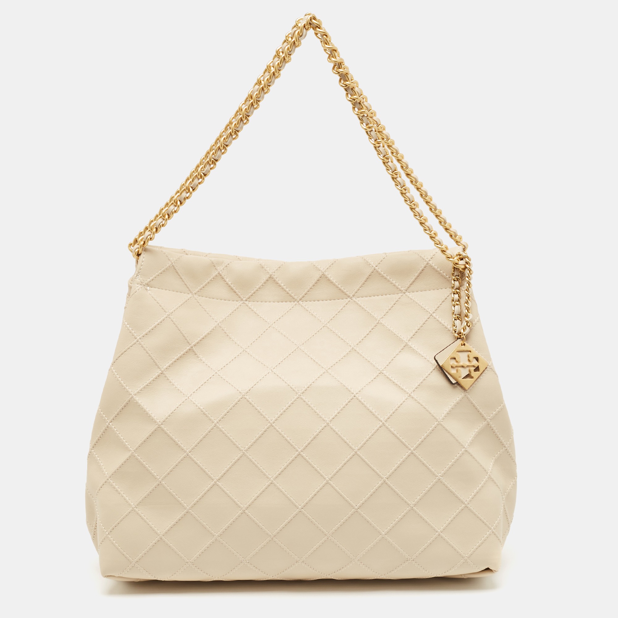 

Tory Burch Cream Leather Fleming Drawstring Tote