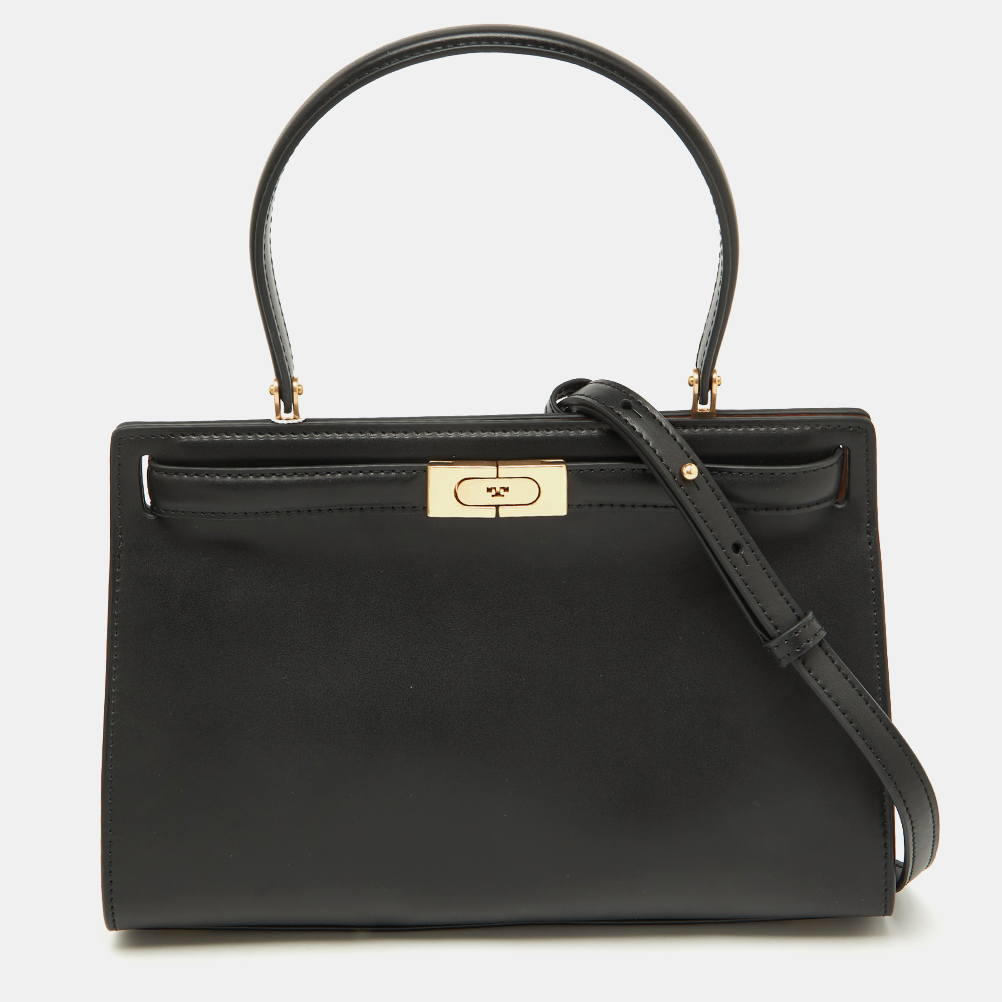 

Tory Burch Black Leather Small Lee Radziwill Top Handle Bag